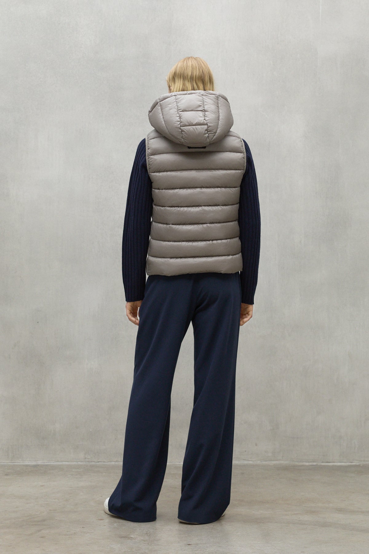 Aoraki down vest made from 100% recycled nylon by ECOALF in metallic beige