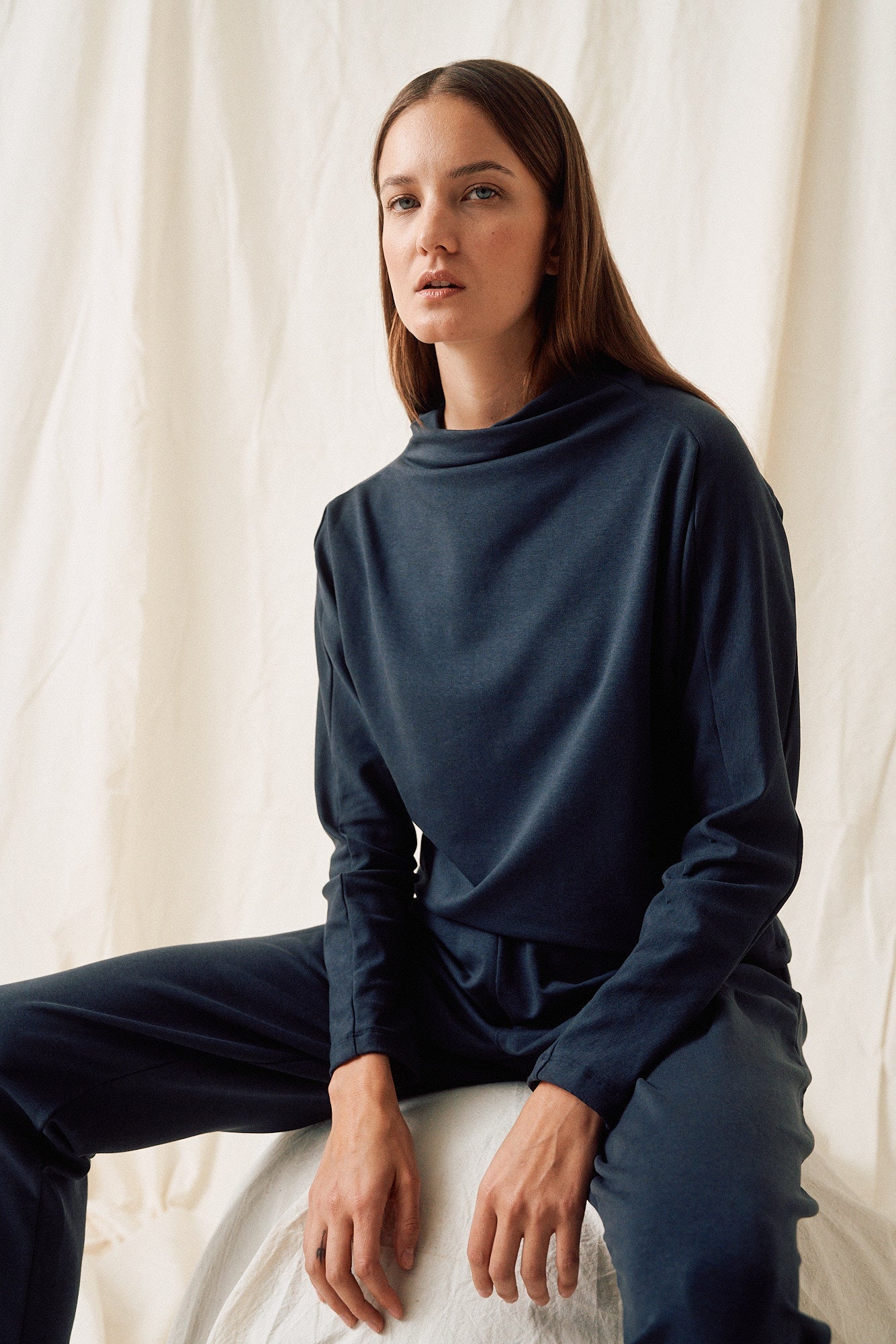 Blue formal crop sweater made of lyocell by MOYA KALA