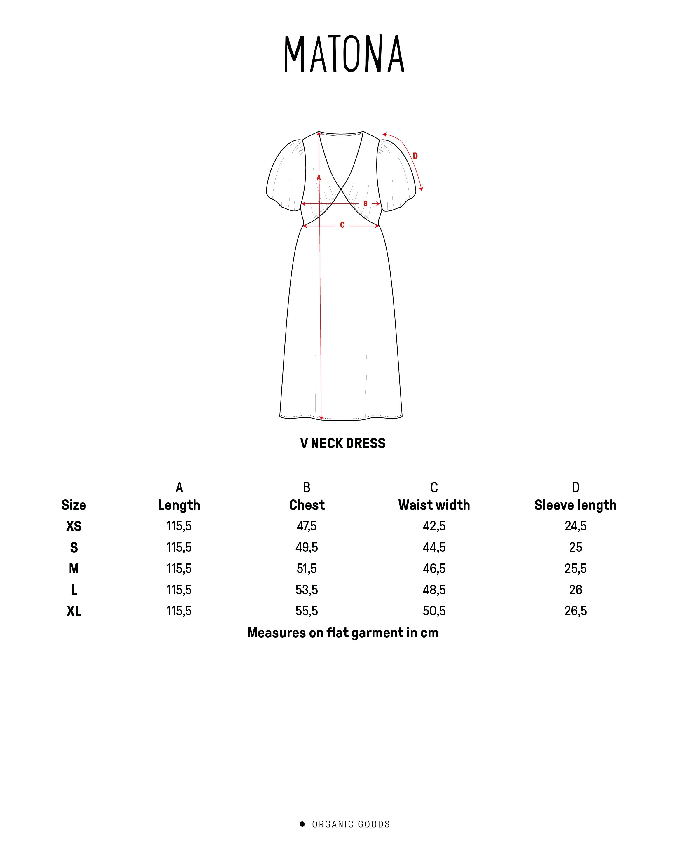 Dark yellow V-neck dress made from 100% organic cotton by Matona