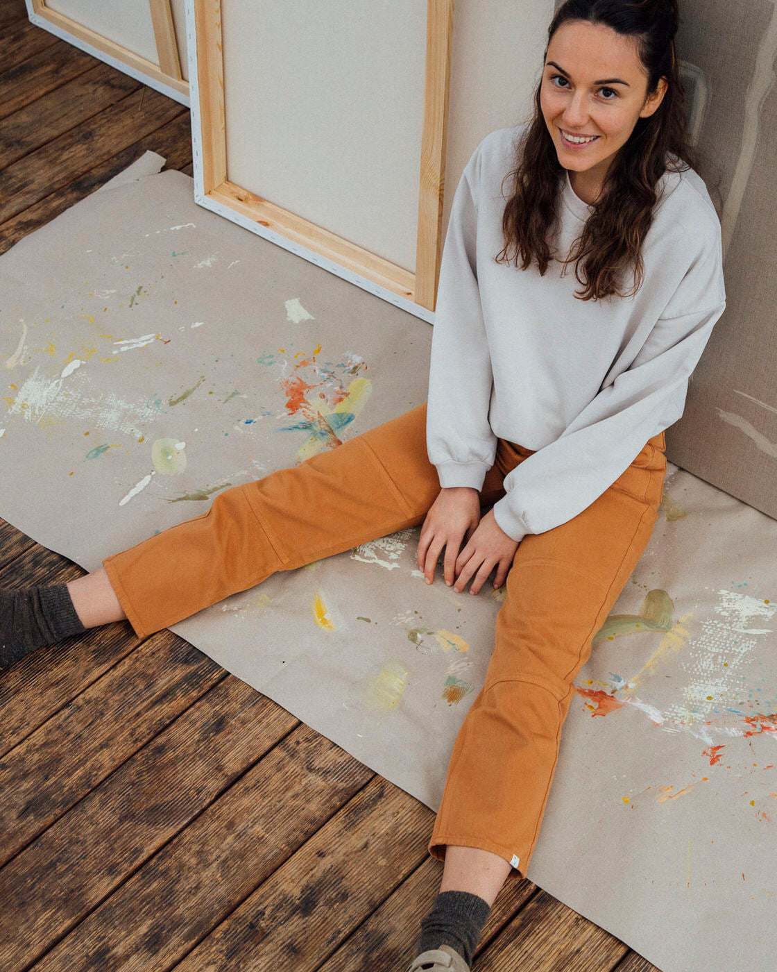 Beige, weite Hose terracotta aus Bio-Baumwolle von Matona