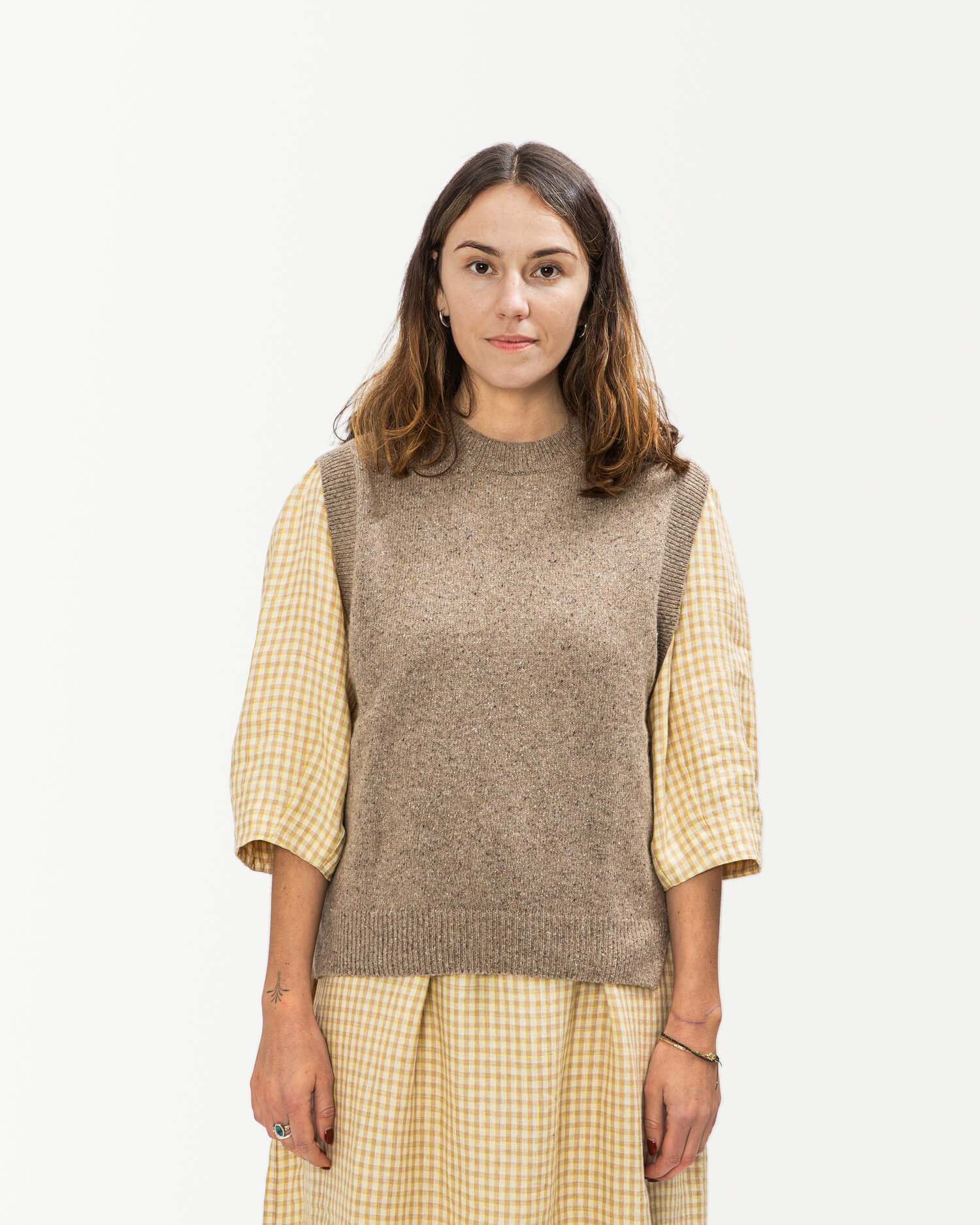 Gilet pull marron clair en mélange de laine et soie de Matona