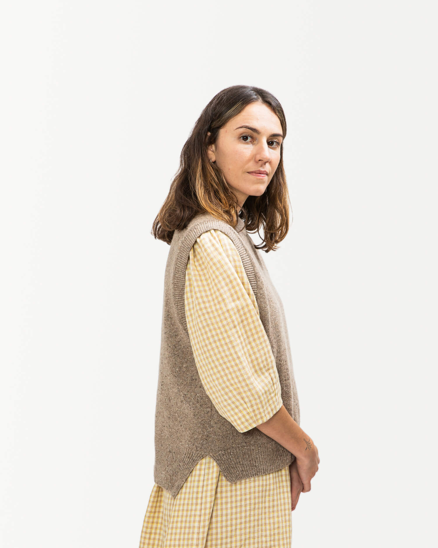 Gilet pull marron clair en mélange de laine et soie de Matona
