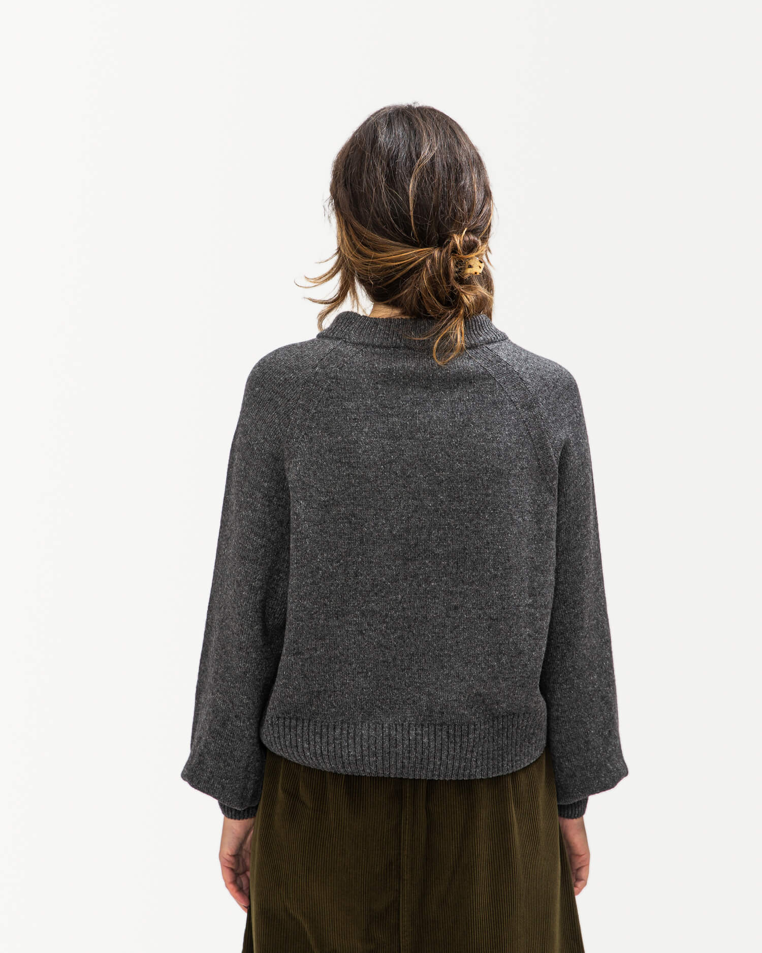 Grauer Pullover Raglan aus Bio-Baumwolle & Bio-Merinowolle von Matona
