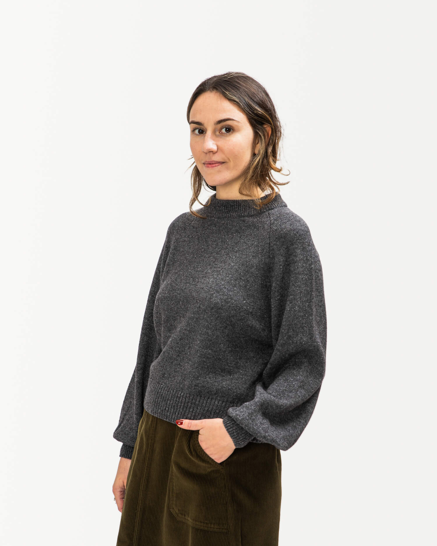 Grauer Pullover Raglan aus Bio-Baumwolle & Bio-Merinowolle von Matona