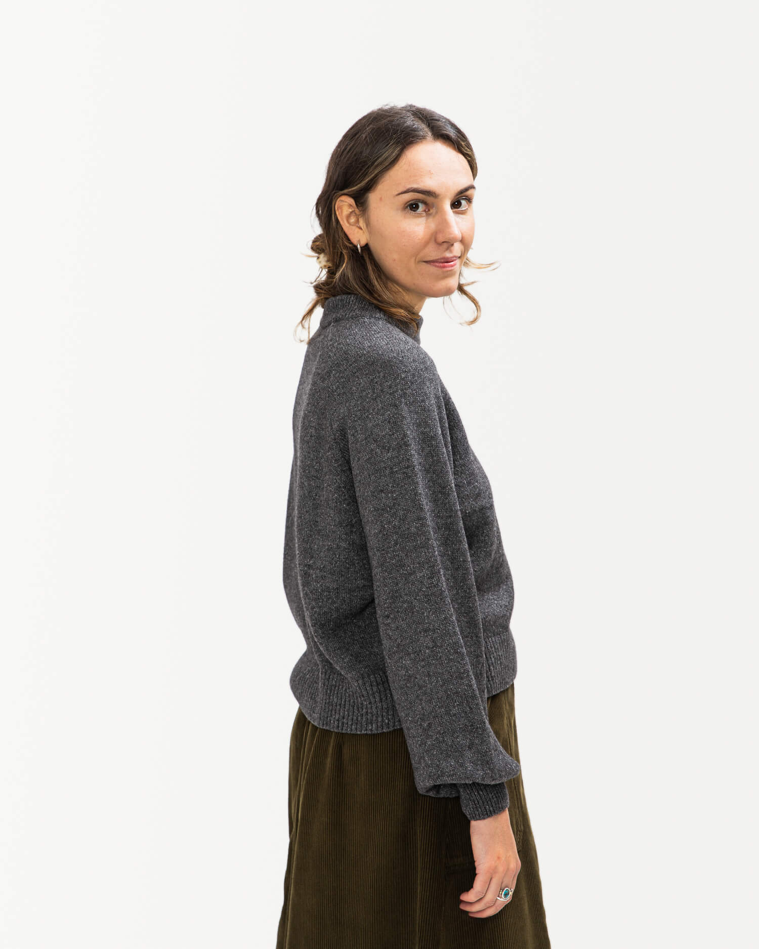 Grauer Pullover Raglan aus Bio-Baumwolle & Bio-Merinowolle von Matona