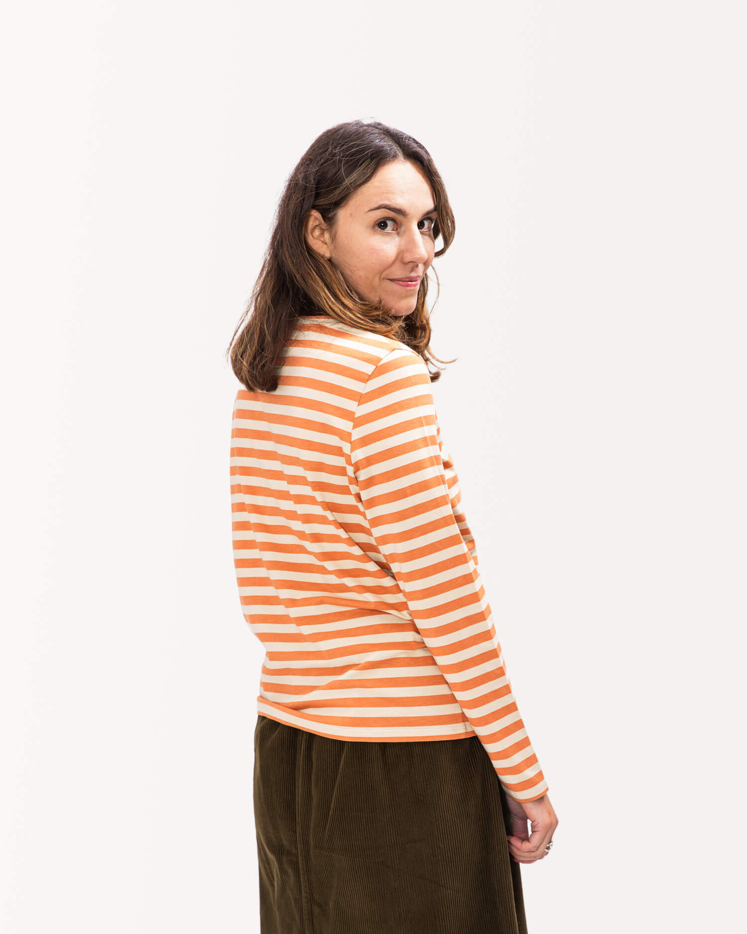 Orange gestreiftes Langarmshirt aus 100% Bio-Baumwolle von Matona