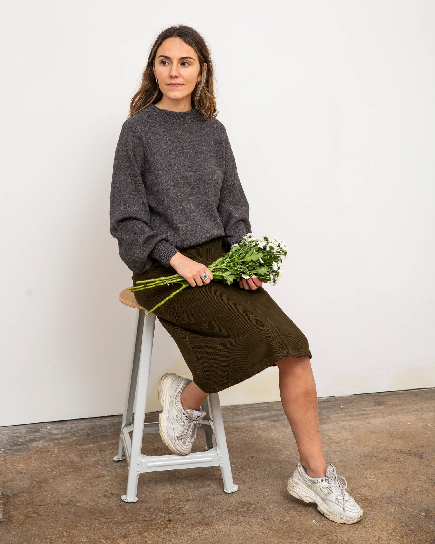 Grauer Pullover Raglan aus Bio-Baumwolle & Bio-Merinowolle von Matona