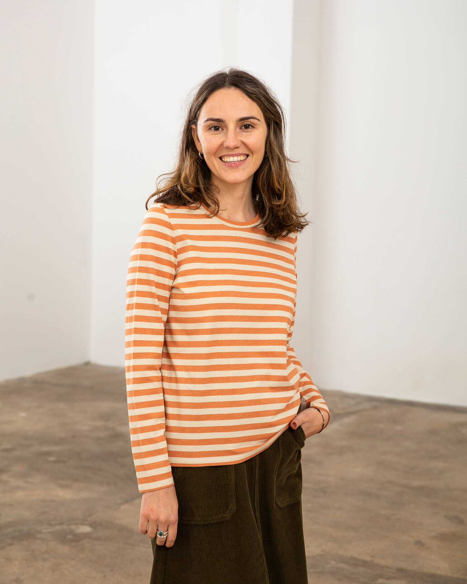 Orange gestreiftes Langarmshirt aus 100% Bio-Baumwolle von Matona