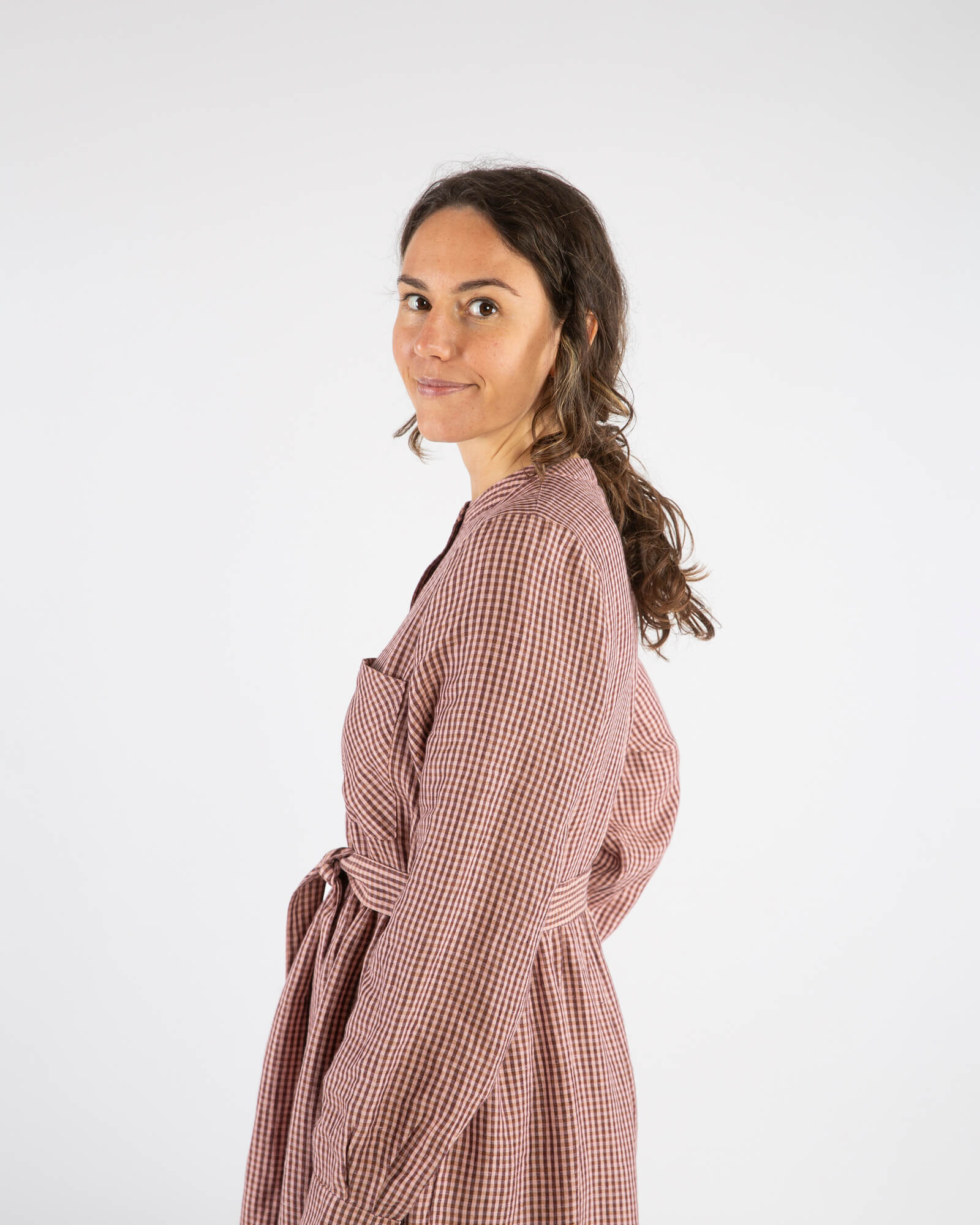 Kariertes Kleid heather aus 100% Leinen von Matona