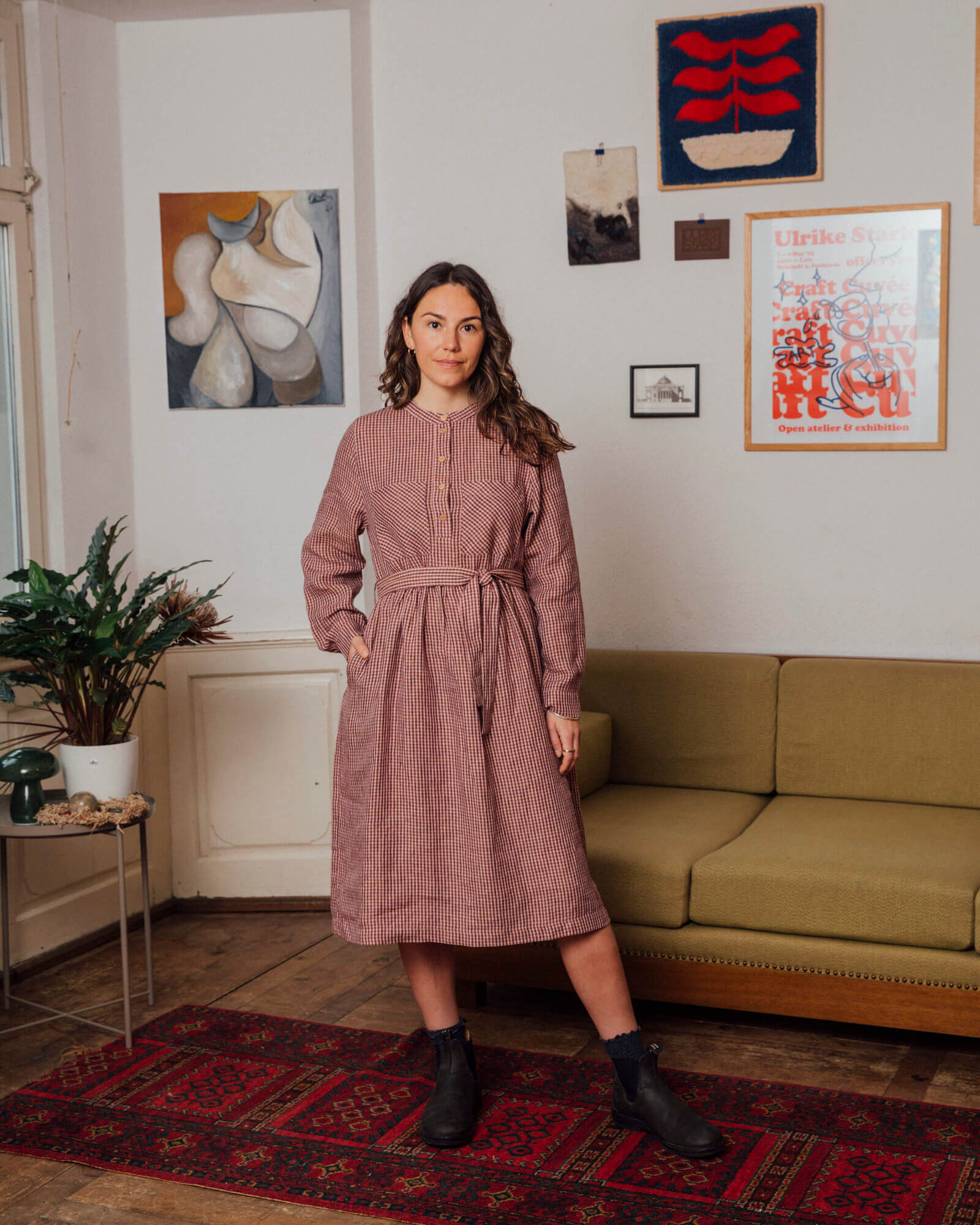 Kariertes Kleid heather aus 100% Leinen von Matona