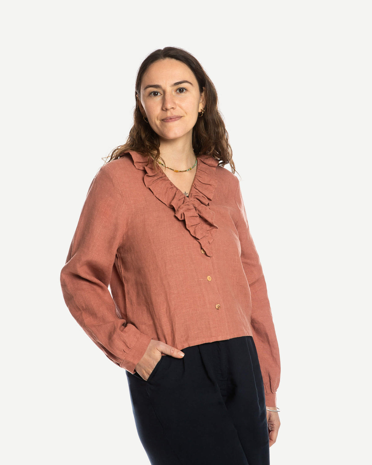 Rosabraune Bluse Cirque aus 100% Leinen von Matona