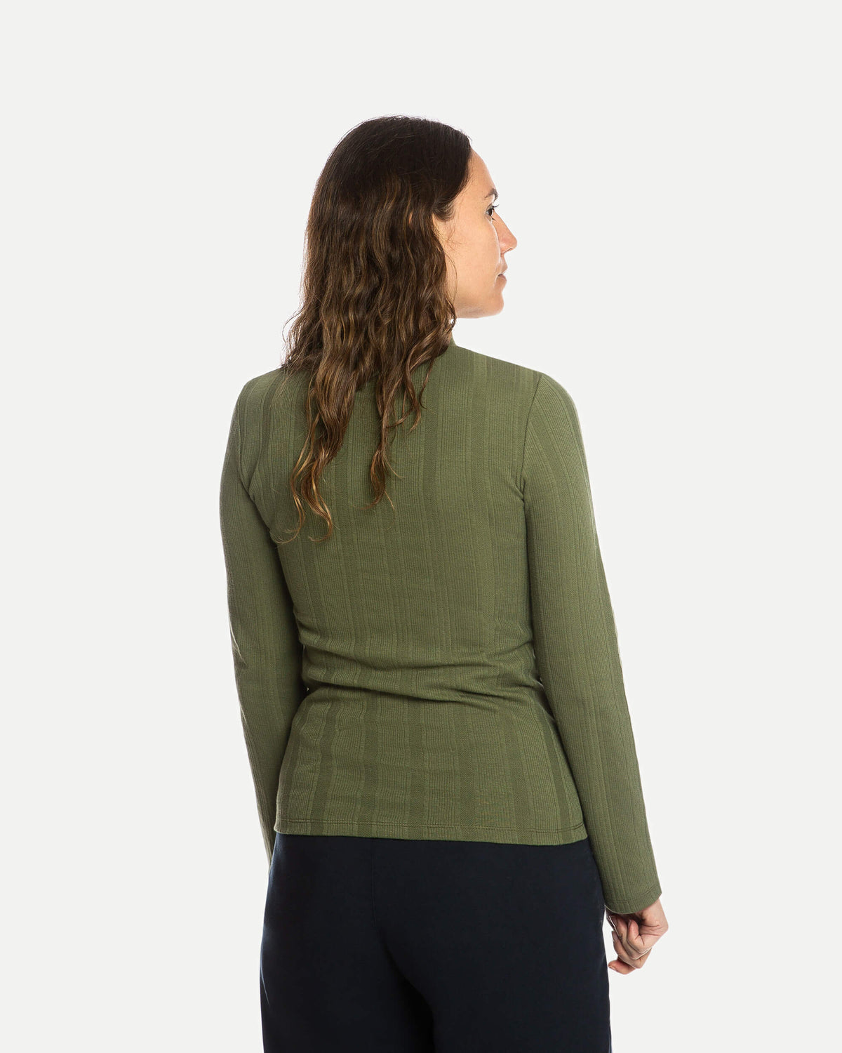 Grünes Langarmshirt Collared Rib aus Bio-Baumwolle von Matona