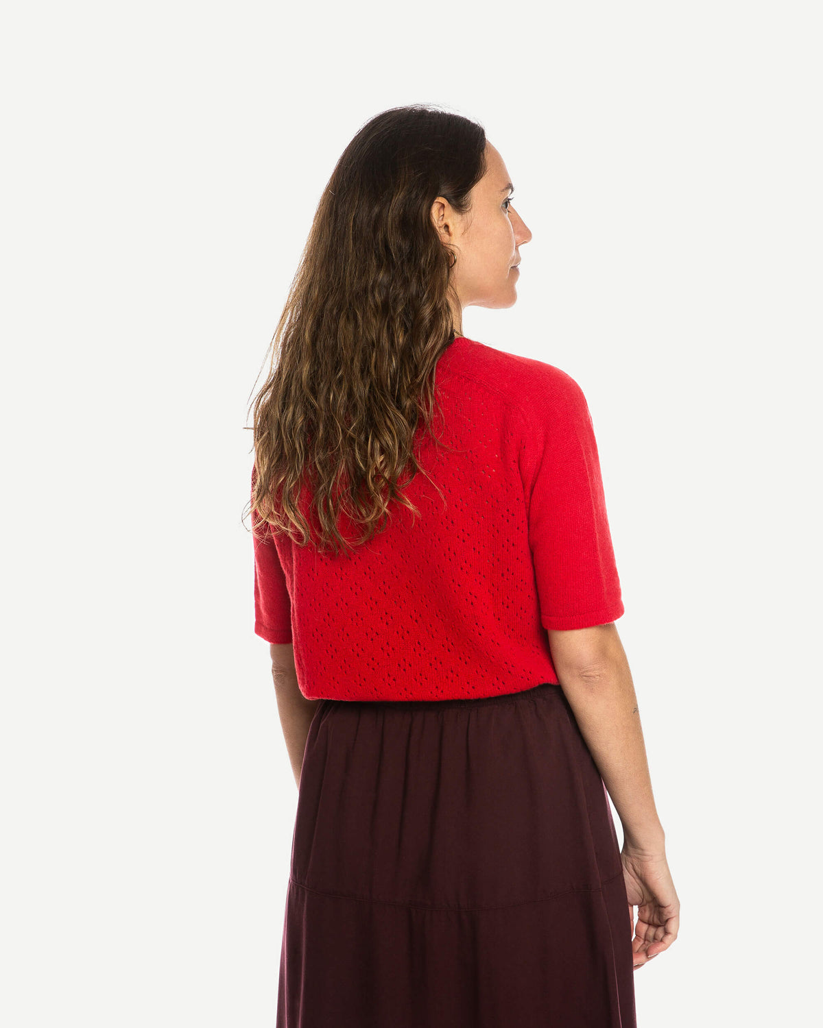 Rotes T-Shirt Pointelle aus 100% Bio-Merinowolle von Matona
