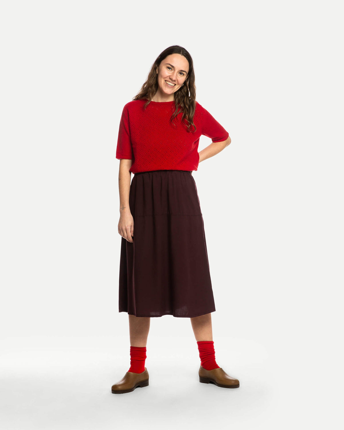 Rotes T-Shirt Pointelle aus 100% Bio-Merinowolle von Matona
