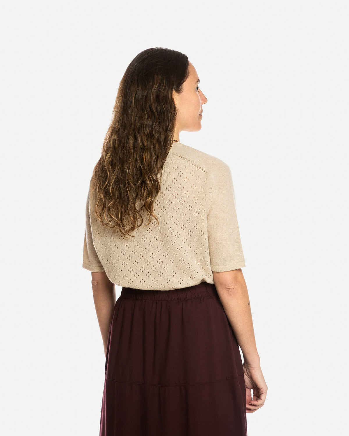 Beiges T-Shirt Pointelle aus 100% Bio-Merinowolle von Matona