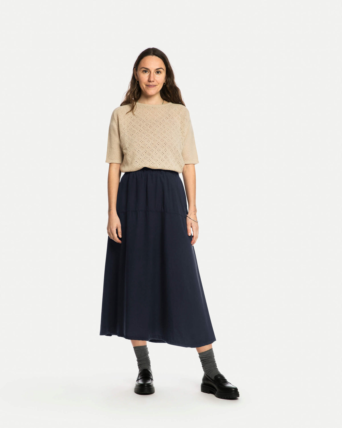 Blauer Rock Midi ruffled aus 100% Tencel von Matona