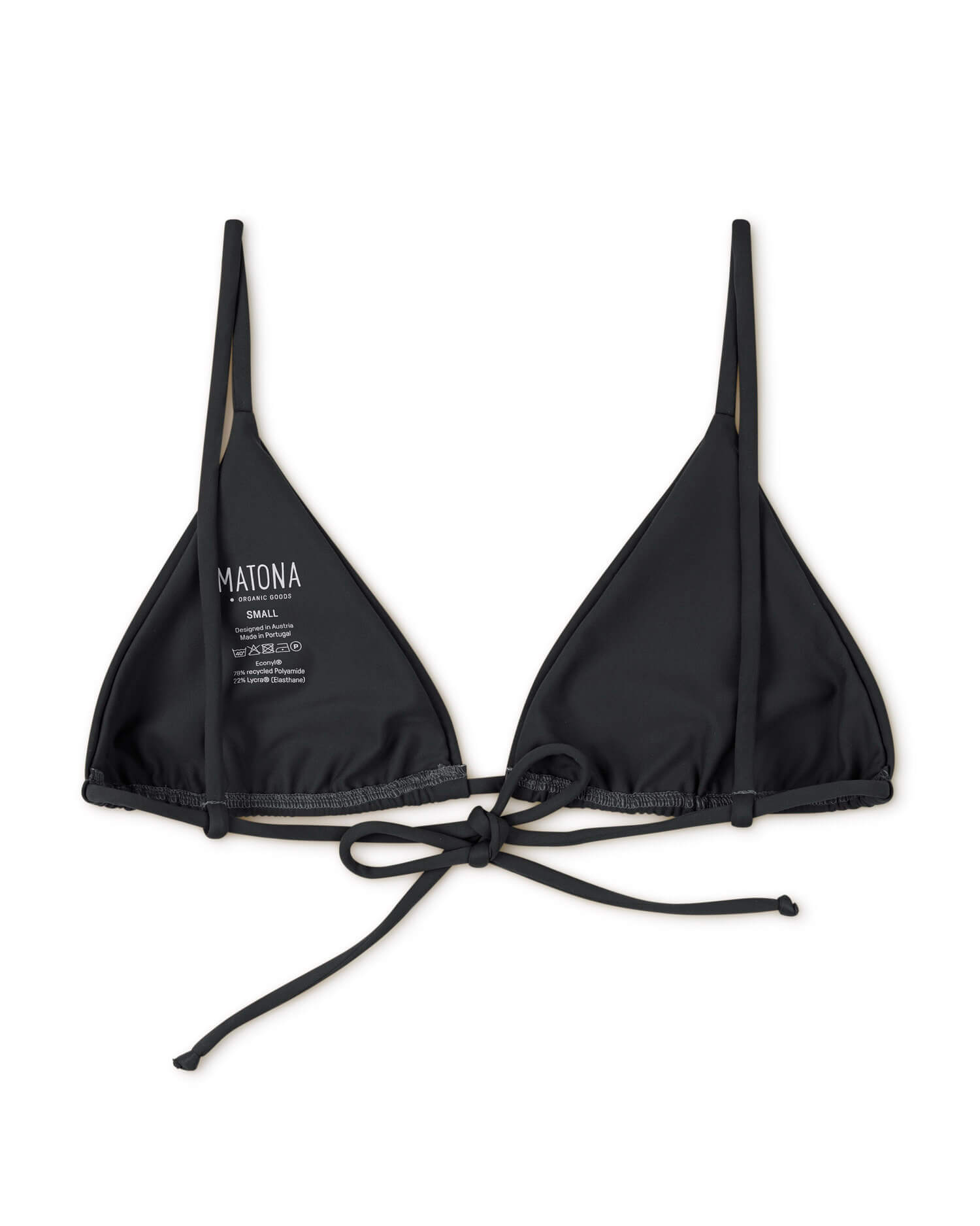 Black triangle bikini top made from recycled polyamide from Matona