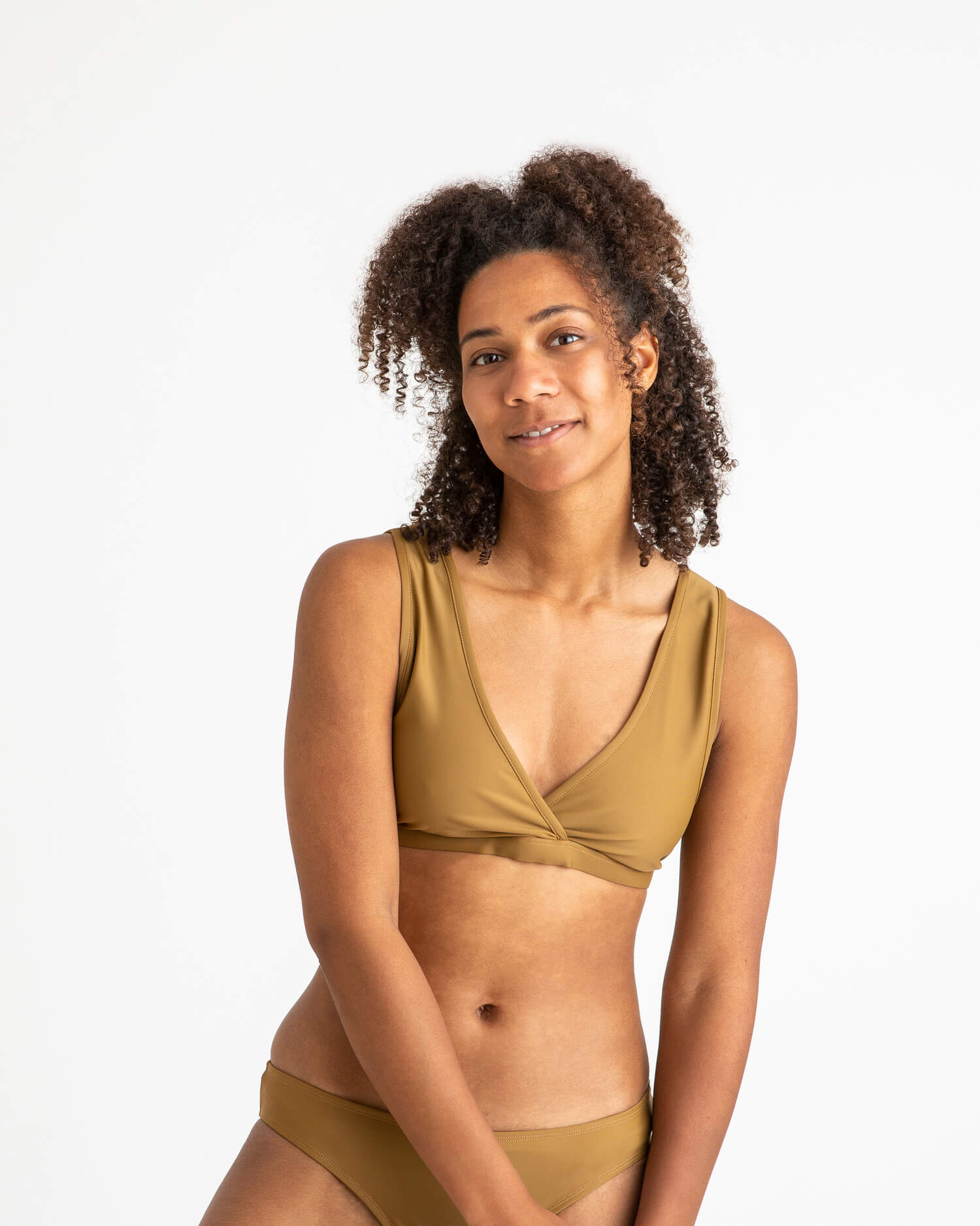 Brown bikini top made from recycled polyamide from Matona