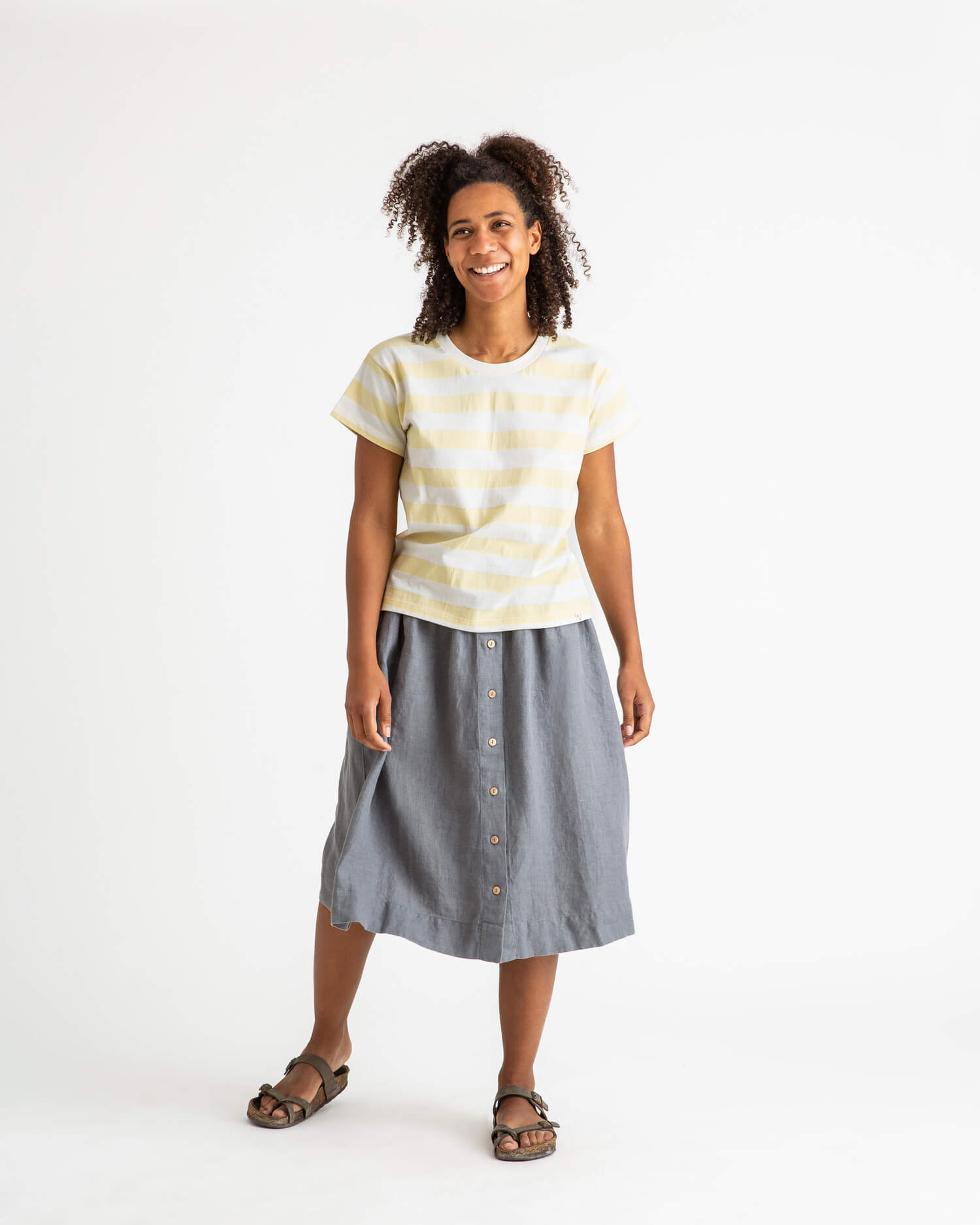 Yellow and white striped T-shirt made from 100% organic cotton from Matona