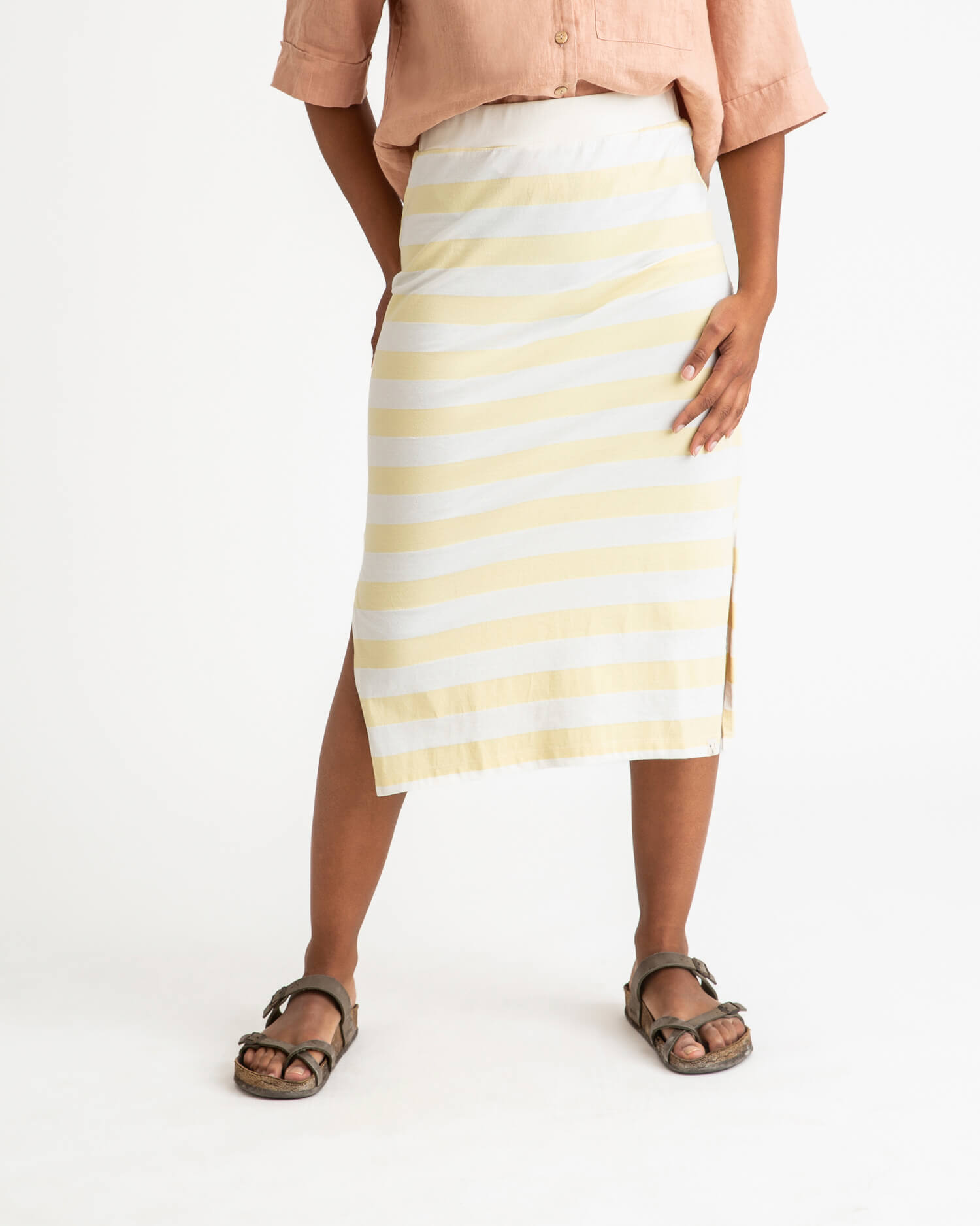 Yellow and white striped skirt made of 100% organic cotton from Matona