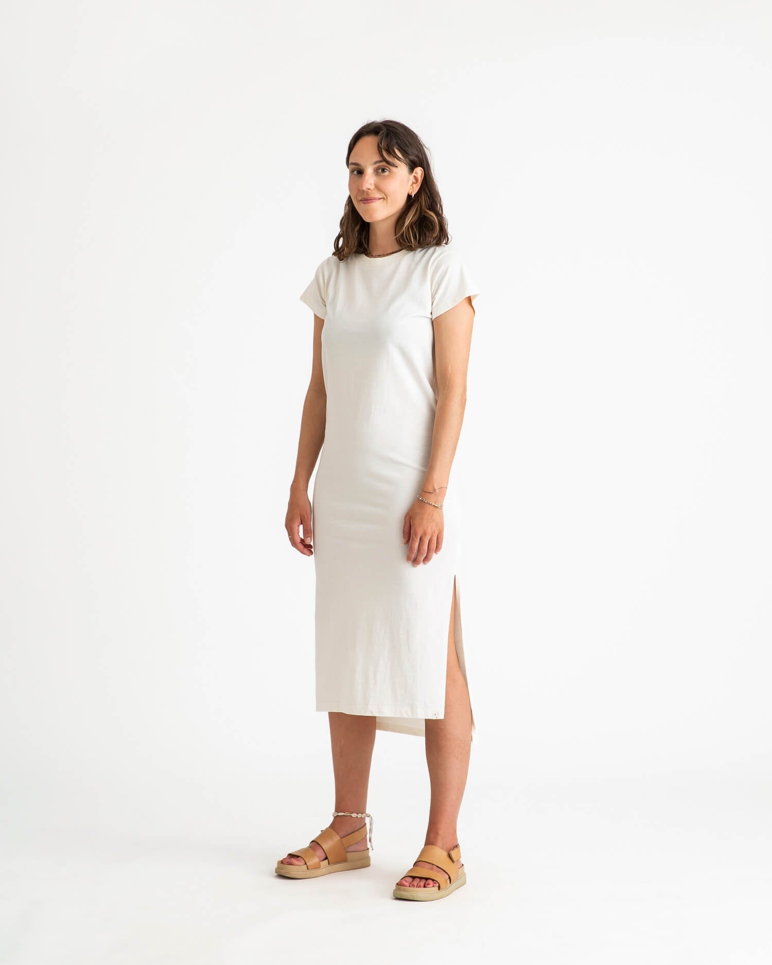 Weisses, kurzärmliges Kleid aus Bio-Baumwolle von Matona