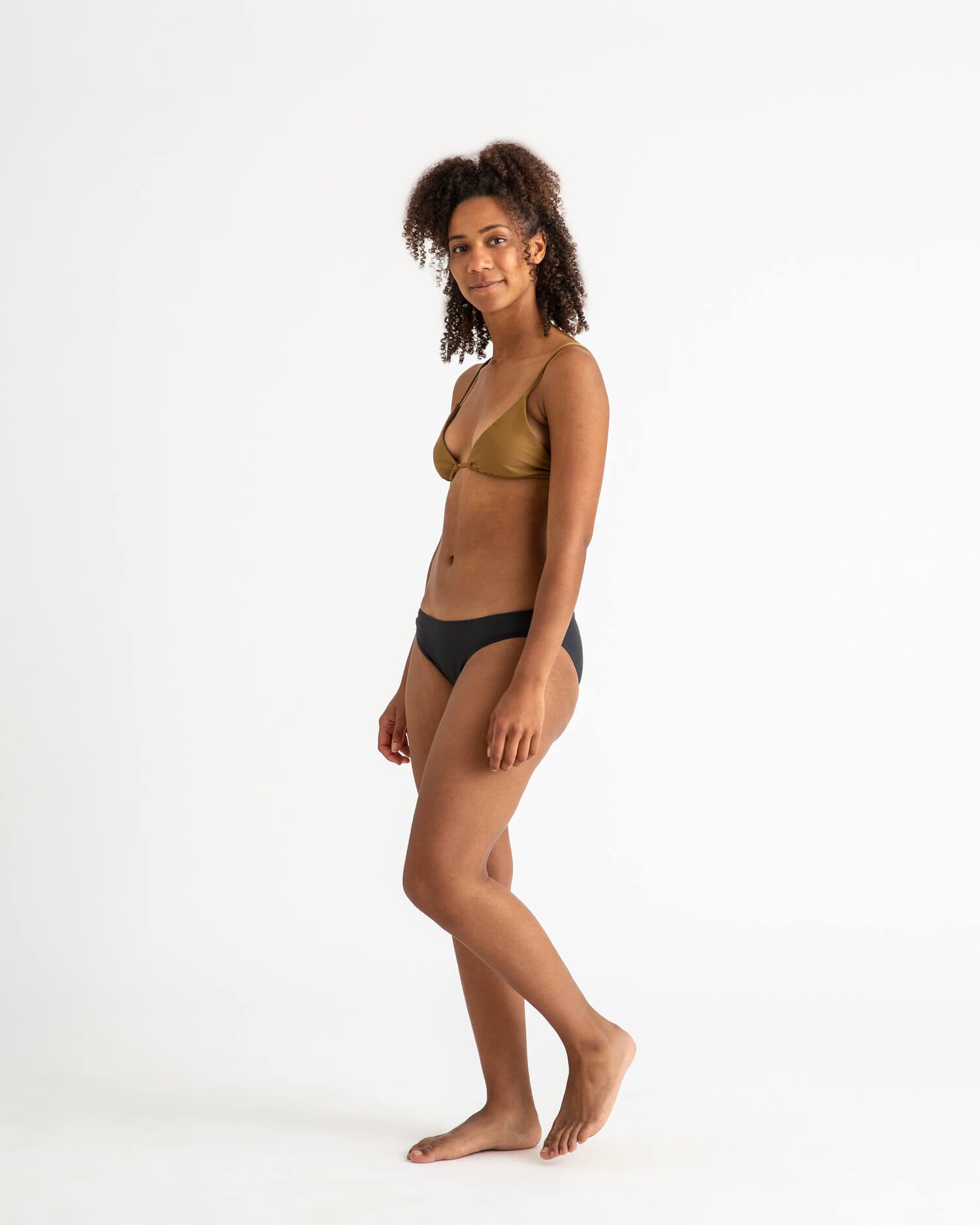 Brown triangle bikini top made from recycled polyamide from Matona