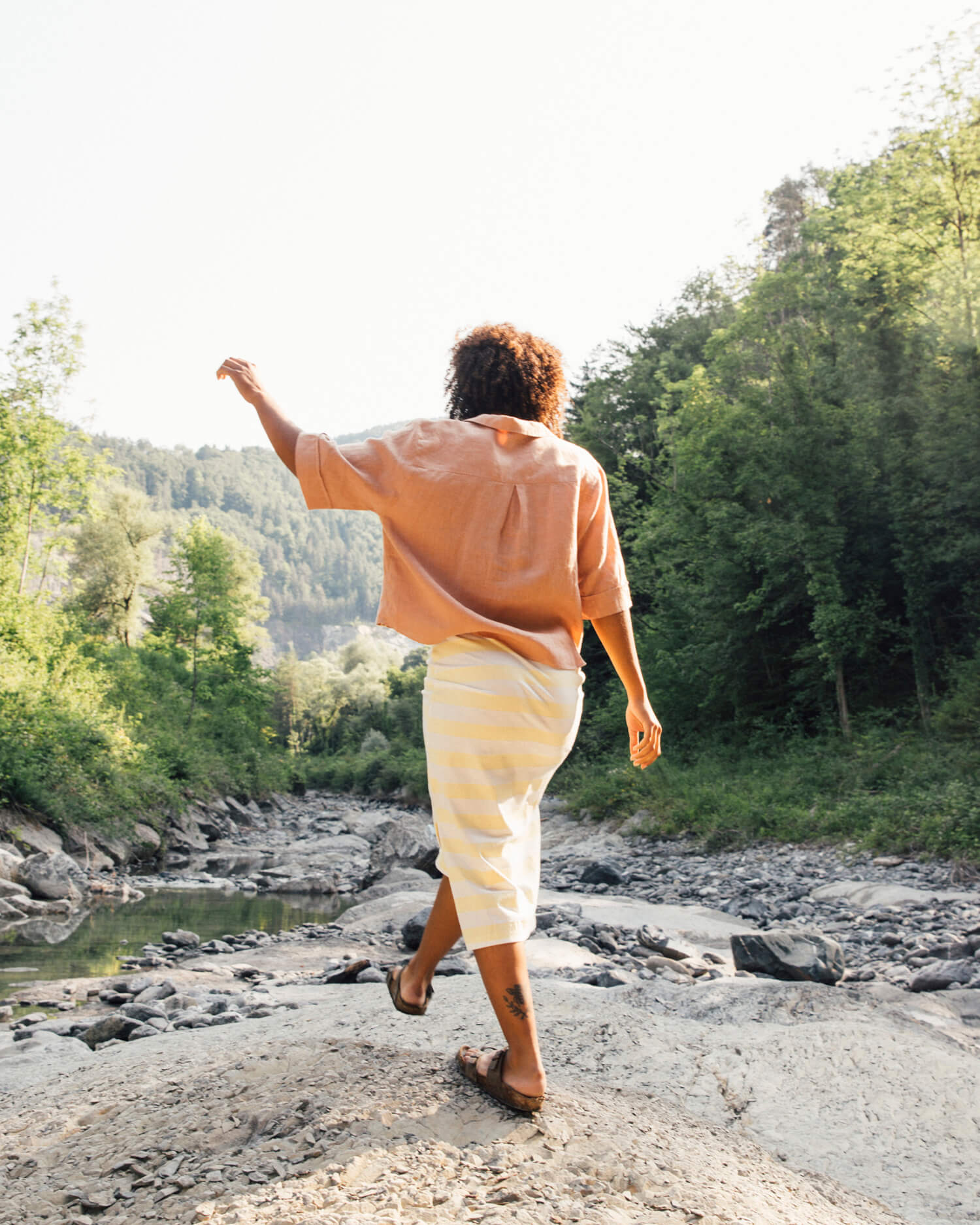 Yellow and white striped skirt made of 100% organic cotton from Matona