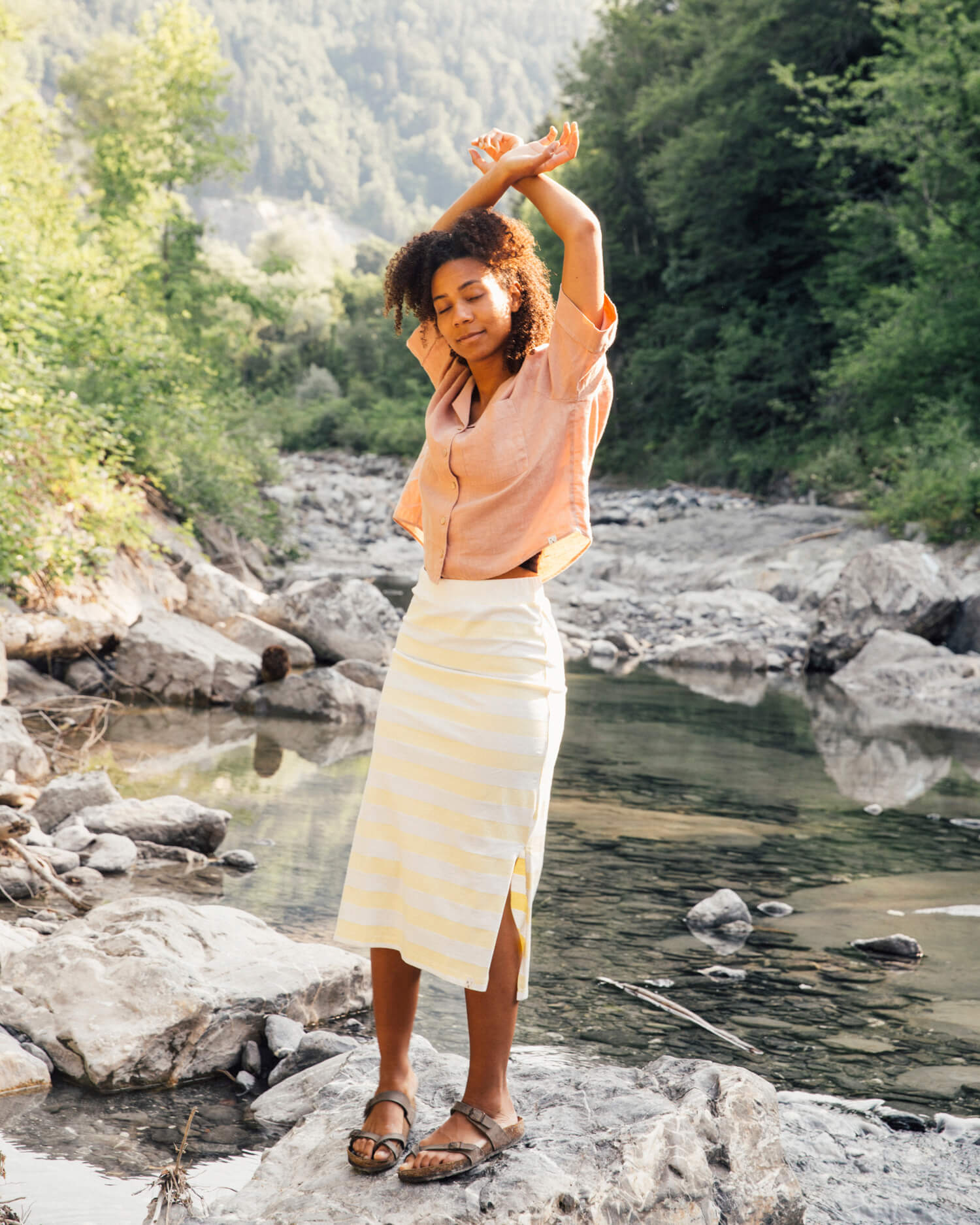 Yellow and white striped skirt made of 100% organic cotton from Matona
