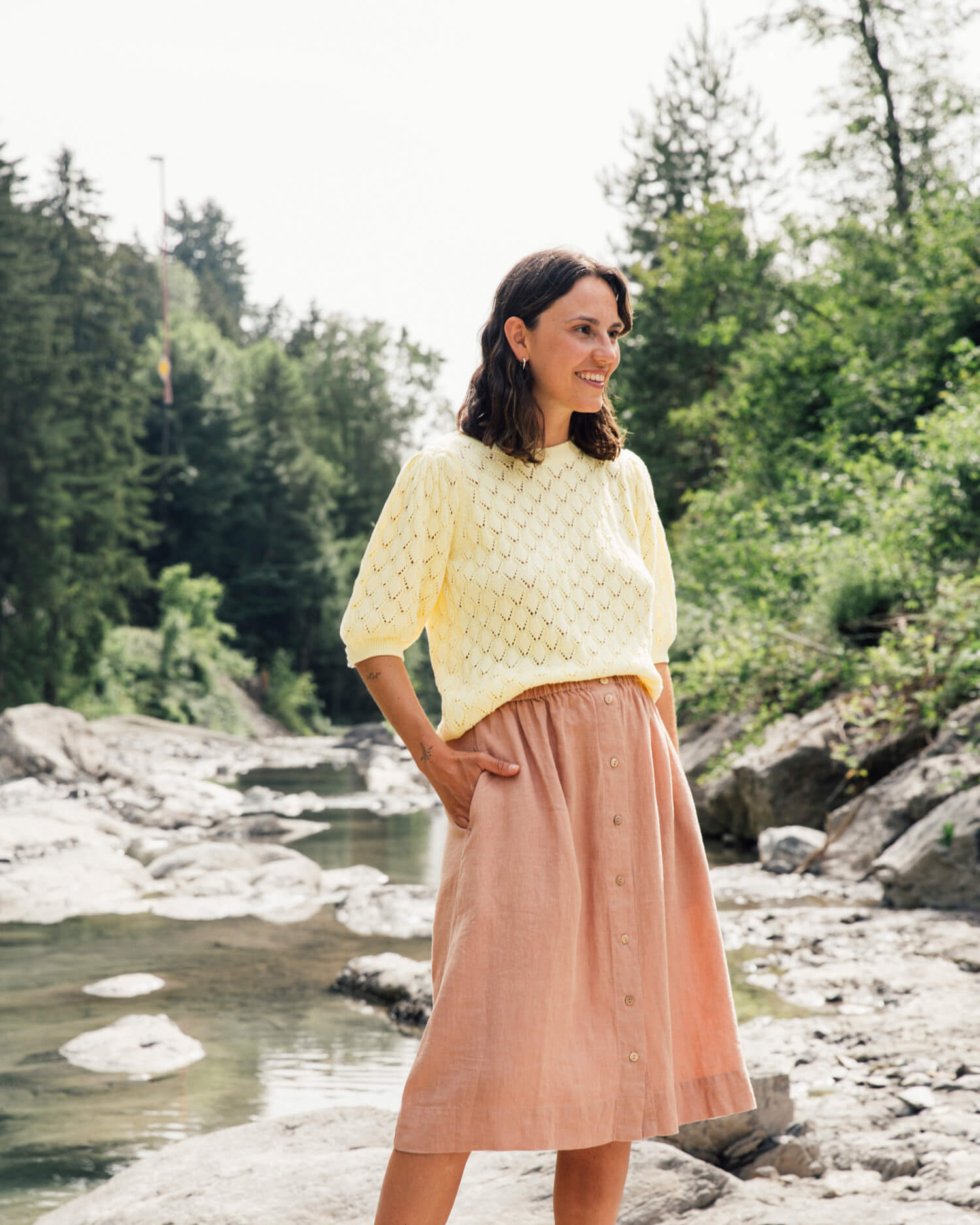 Chemisier tricoté jaune en coton 100% biologique de Matona