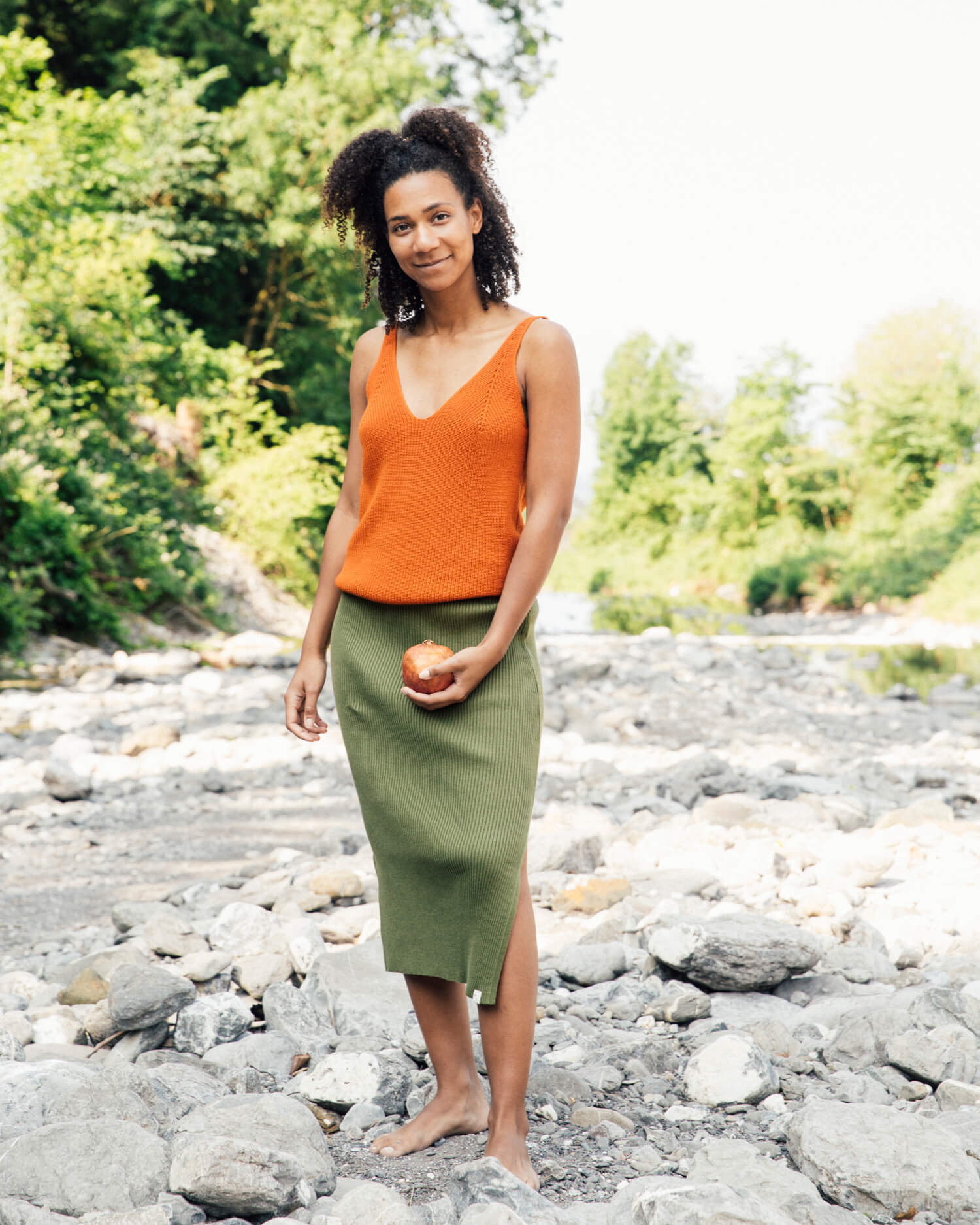 Orange, knitted tank top made from 100% organic cotton by Matona
