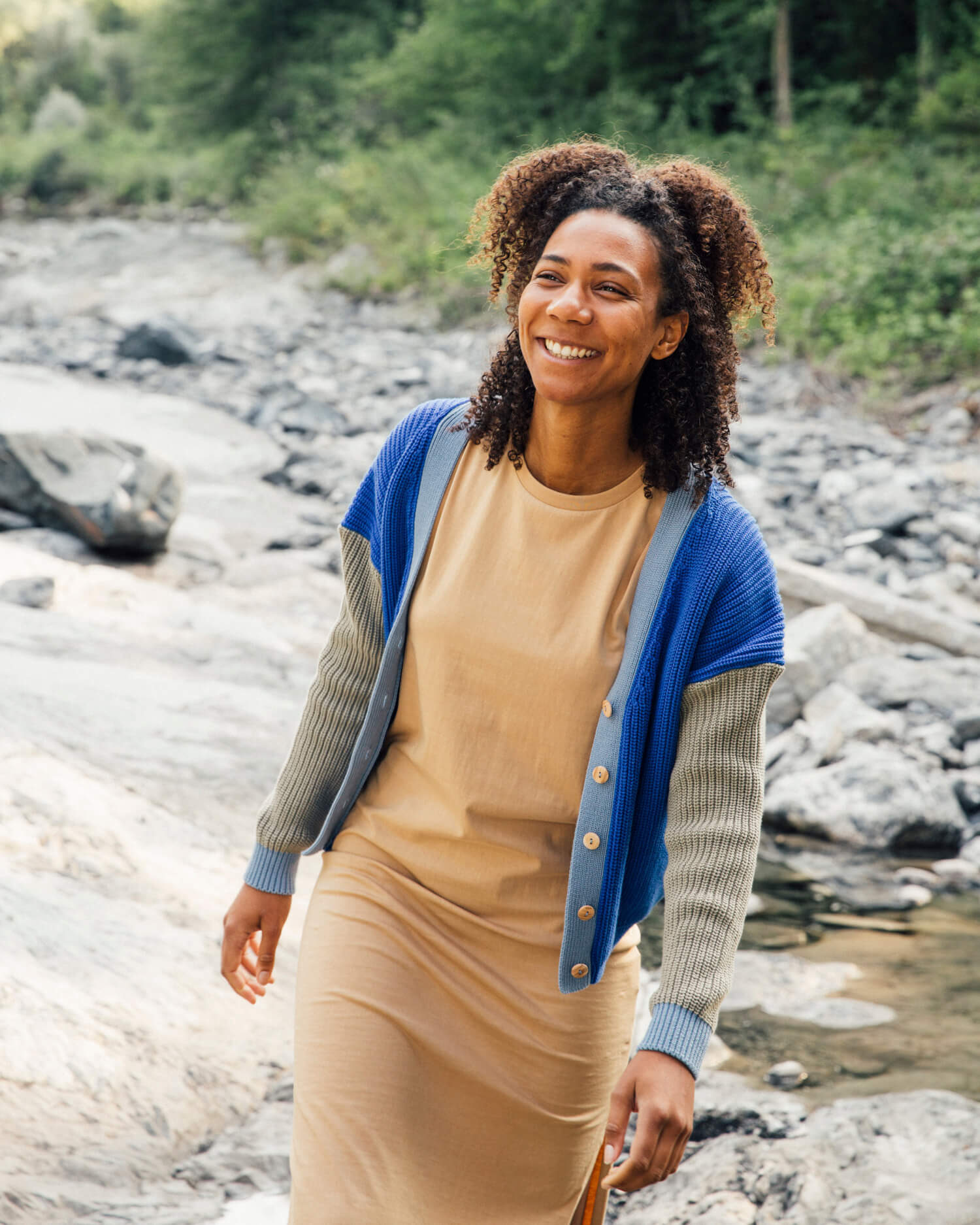 Light brown, short-sleeved dress made of organic cotton from Matona