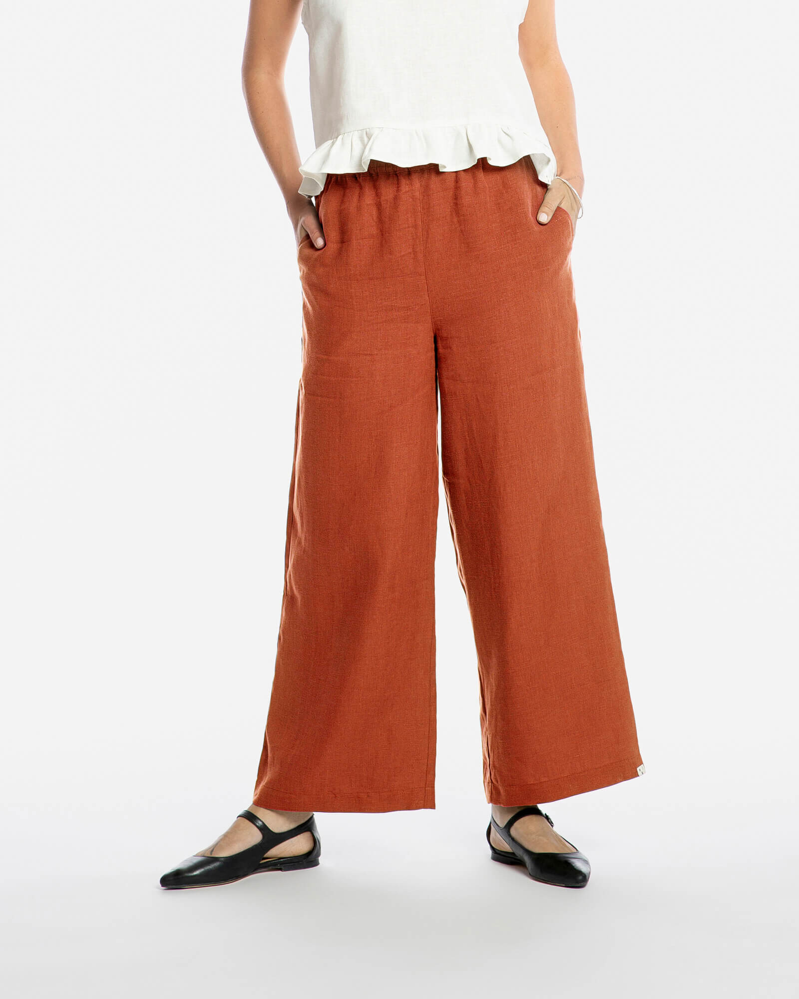 Orange Culotte Hose aus 100% Leinen von Matona