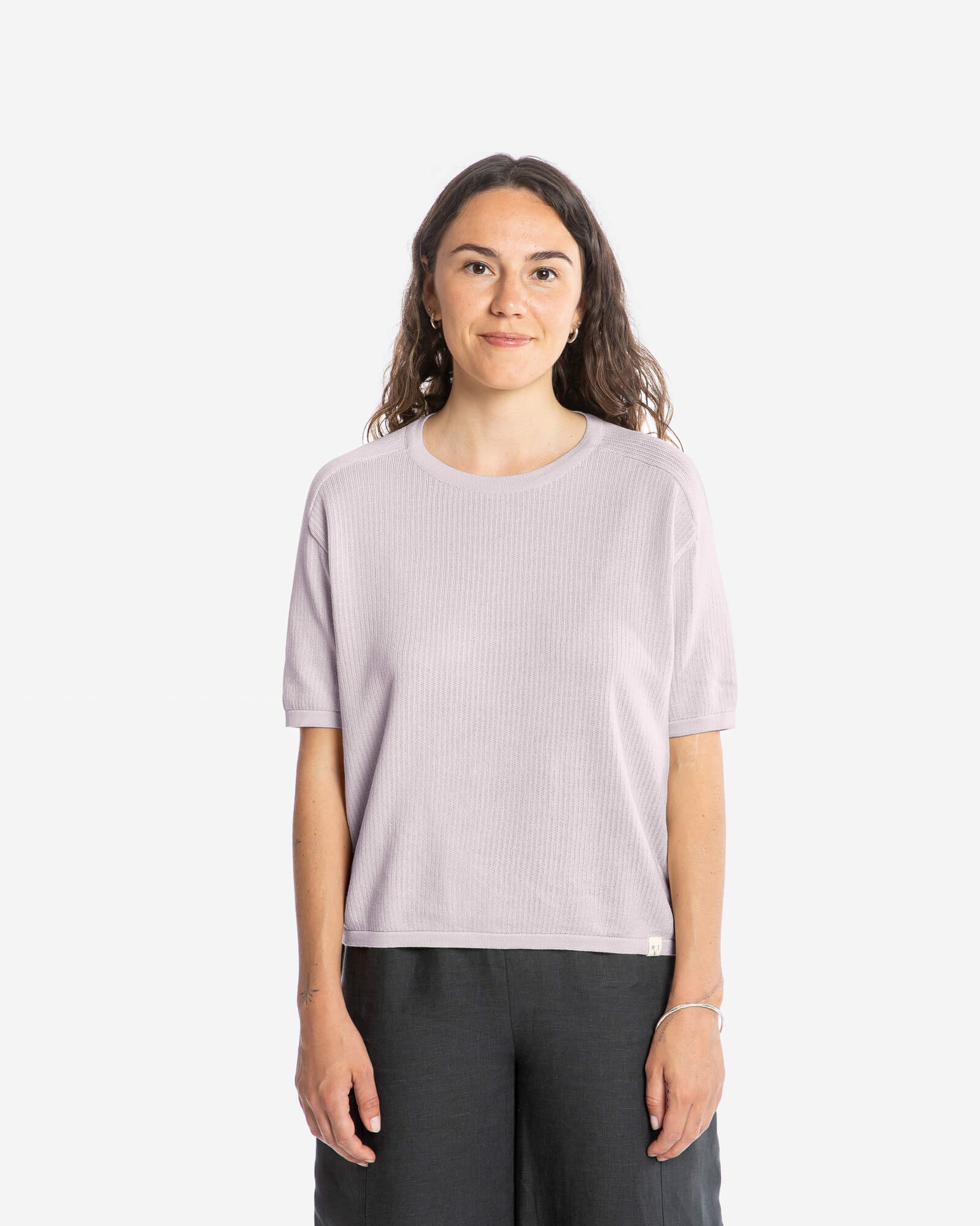Lila Gestrickets T-Shirt aus Bio-Baumwolle von Matona