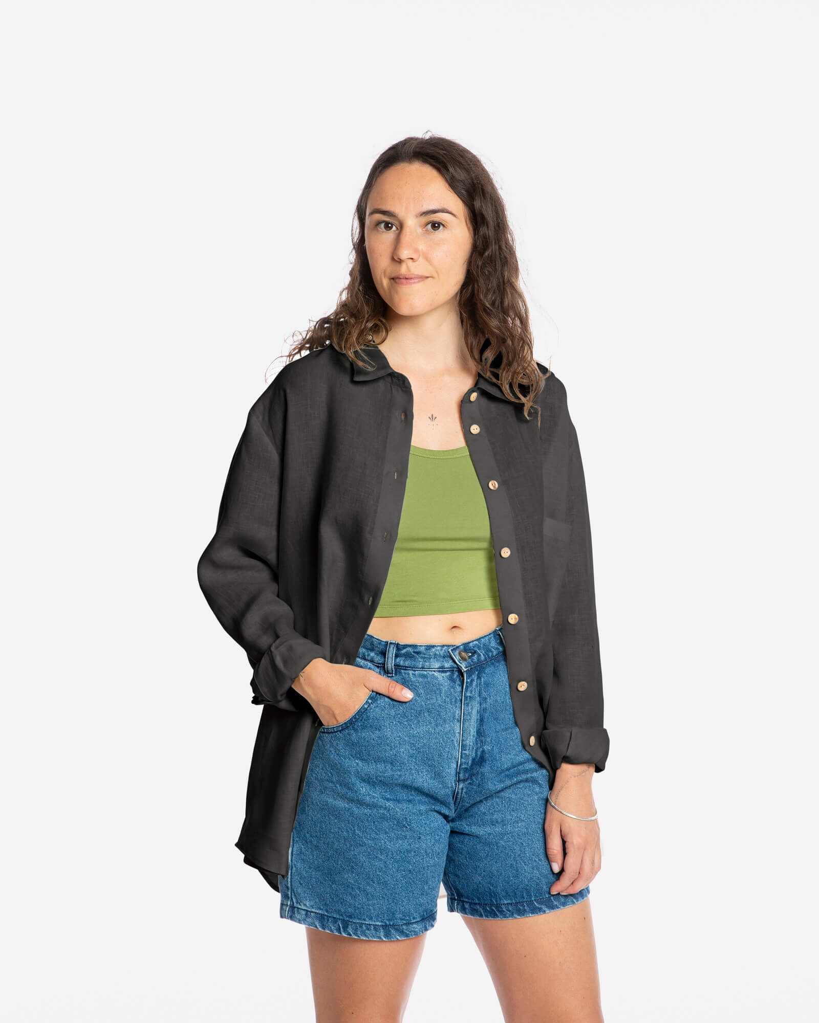 Schwarze Bluse aus 100% Leinen von Matona