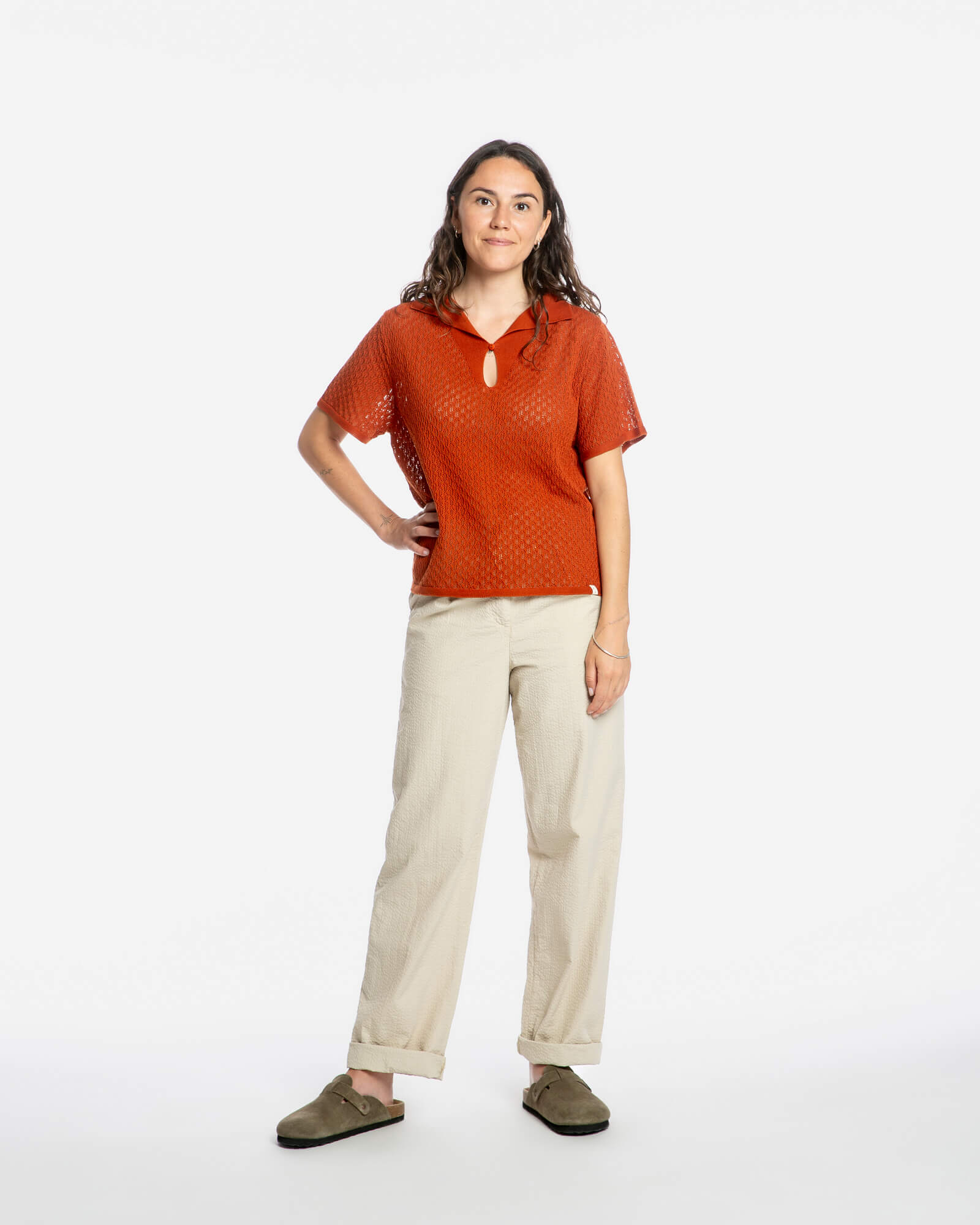 Rotbraune Bluse Pointelle aus 100% Bio-Baumwolle von Matona