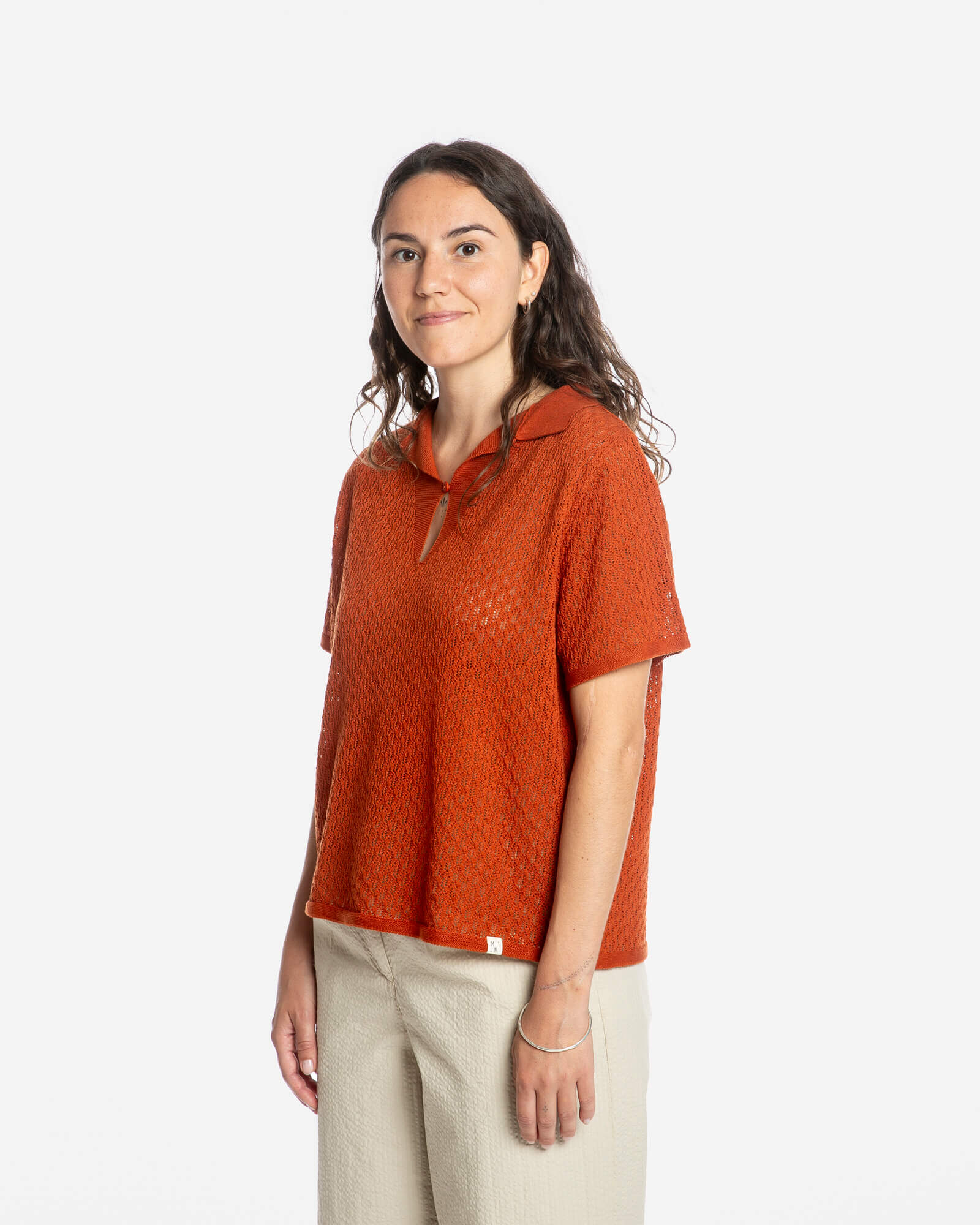Rotbraune Bluse Pointelle aus 100% Bio-Baumwolle von Matona