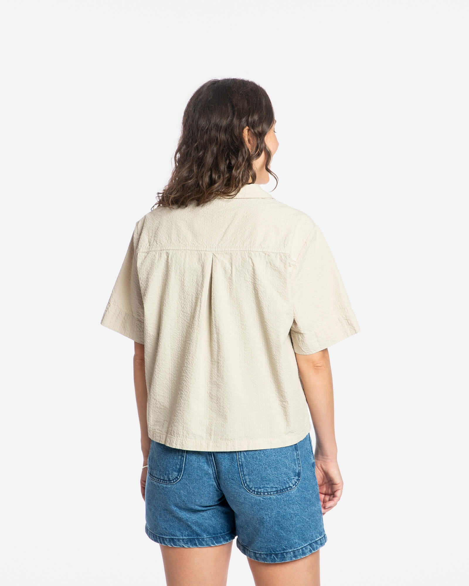 Beige Bluse aus Seersucker-Material von Matona