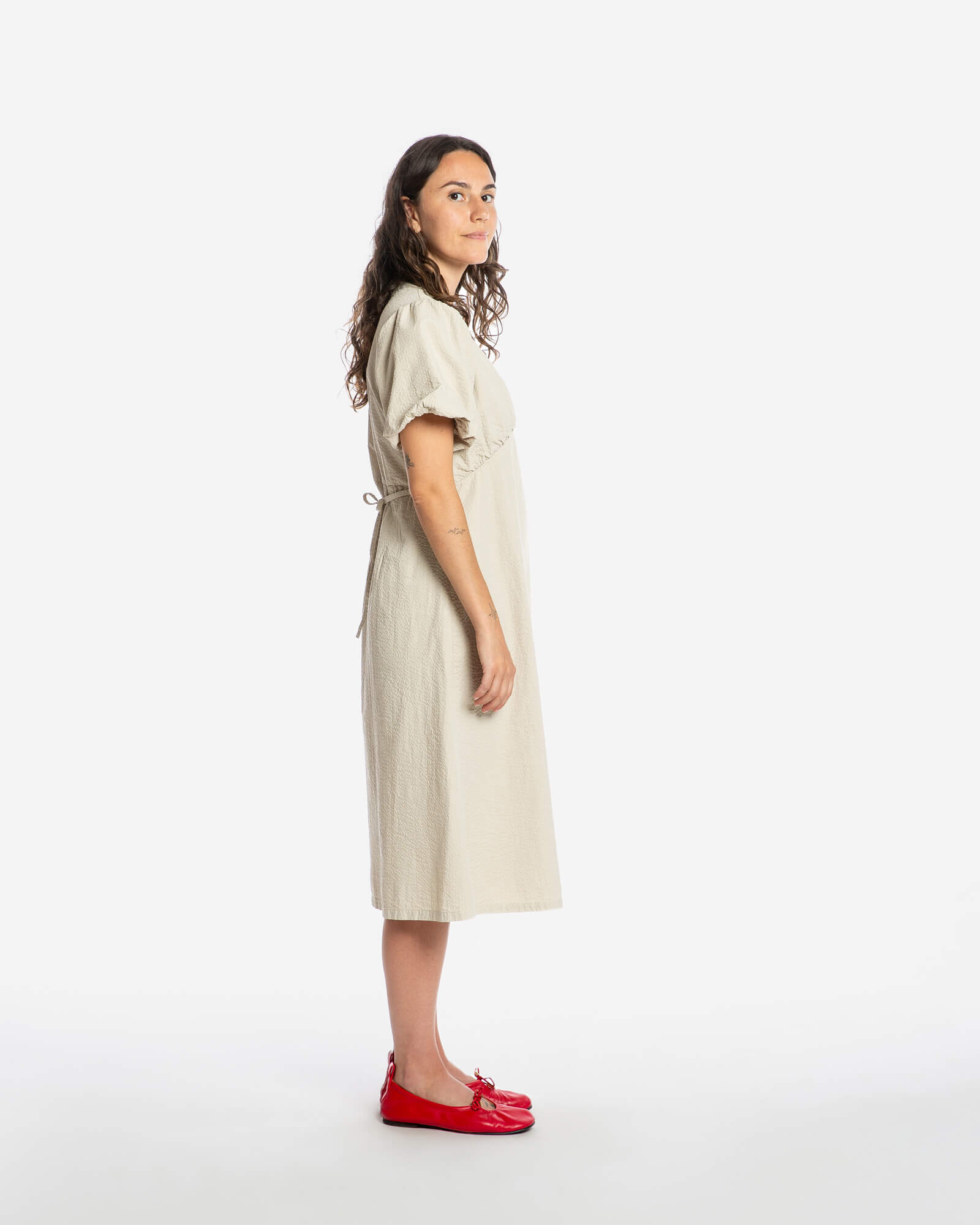 Beiges Kleid V-Neck aus 100% Bio-Baumwolle von Matona