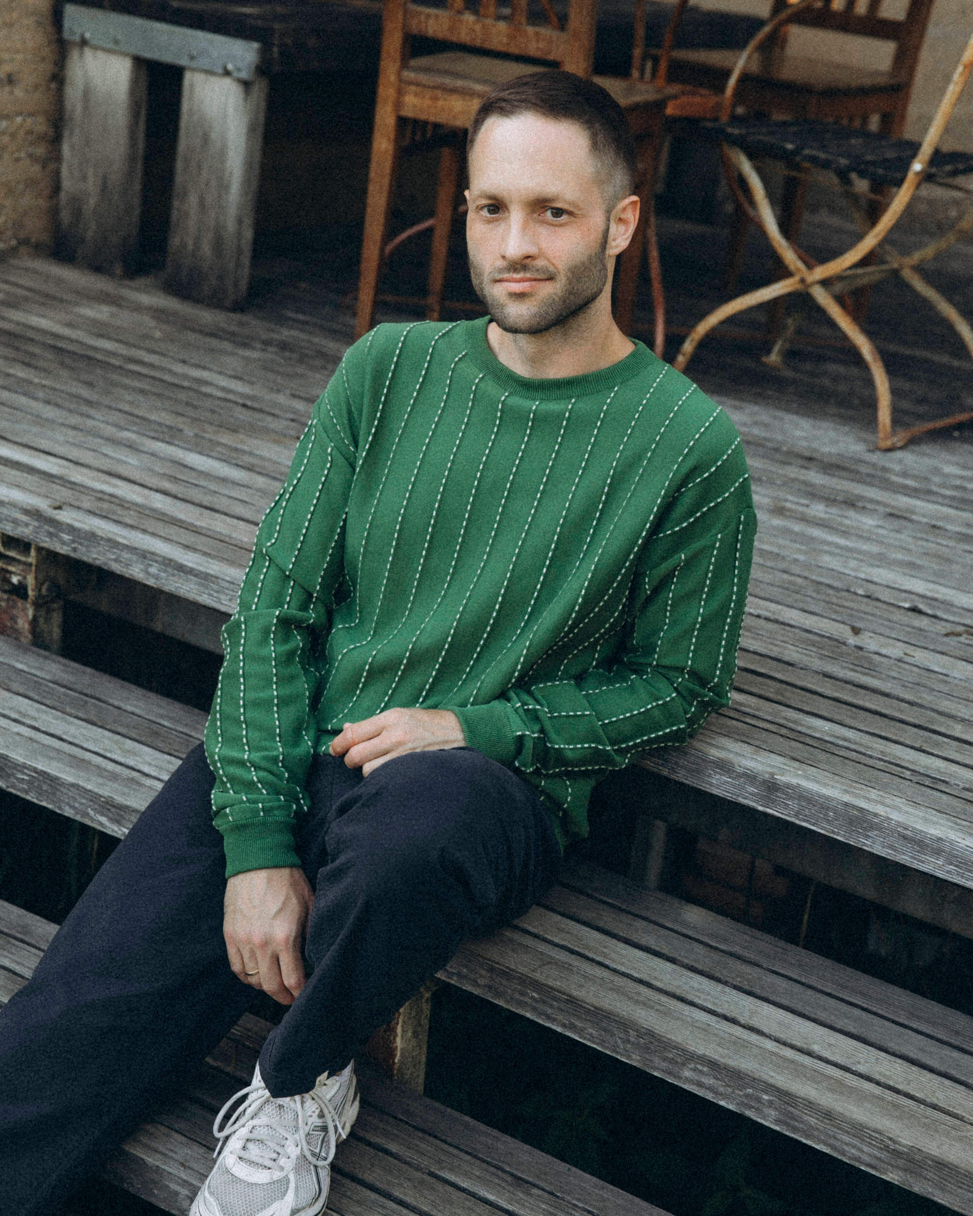 Green knitted sweater Field made from 100% organic cotton by Matona