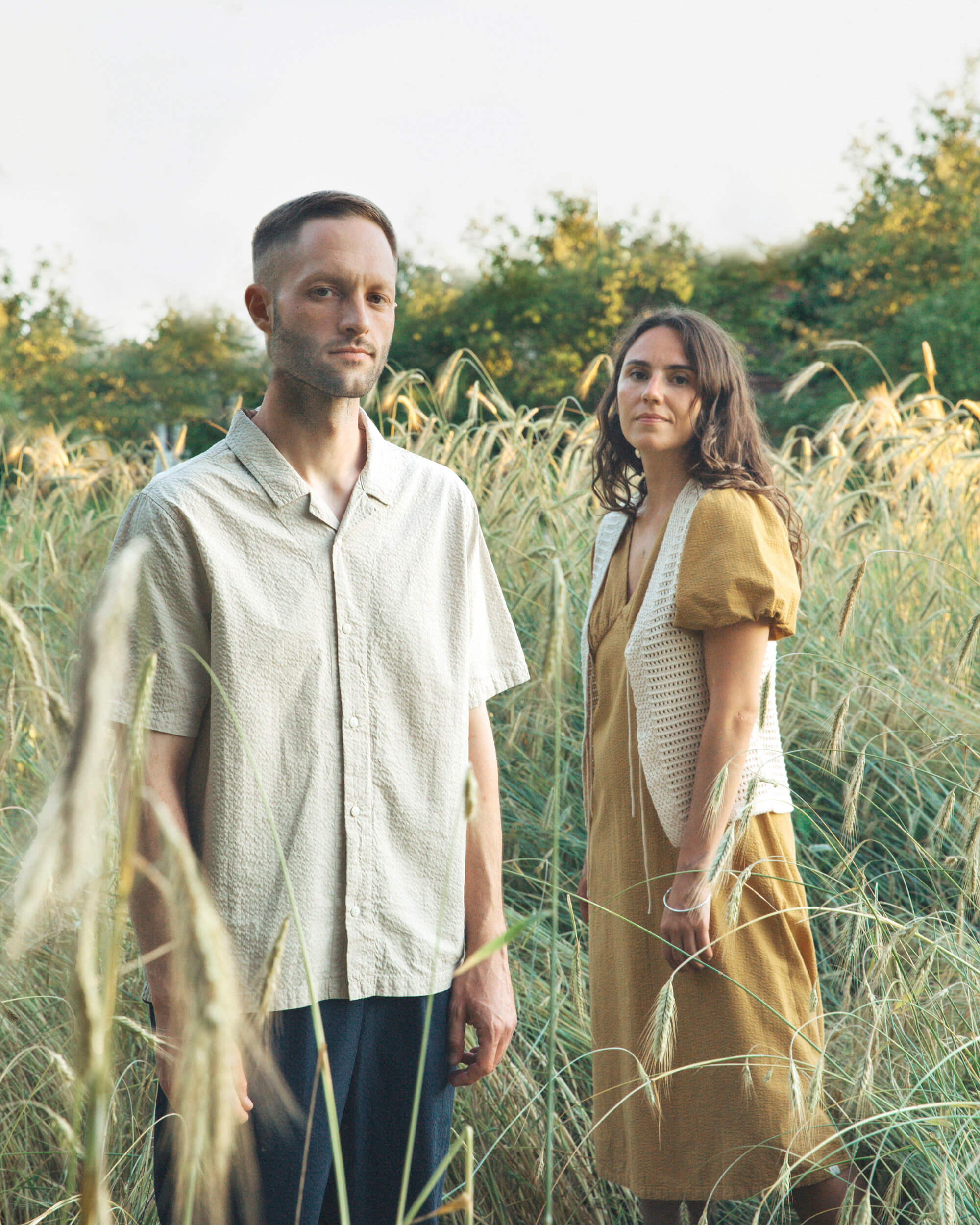 Dark yellow V-neck dress made from 100% organic cotton by Matona