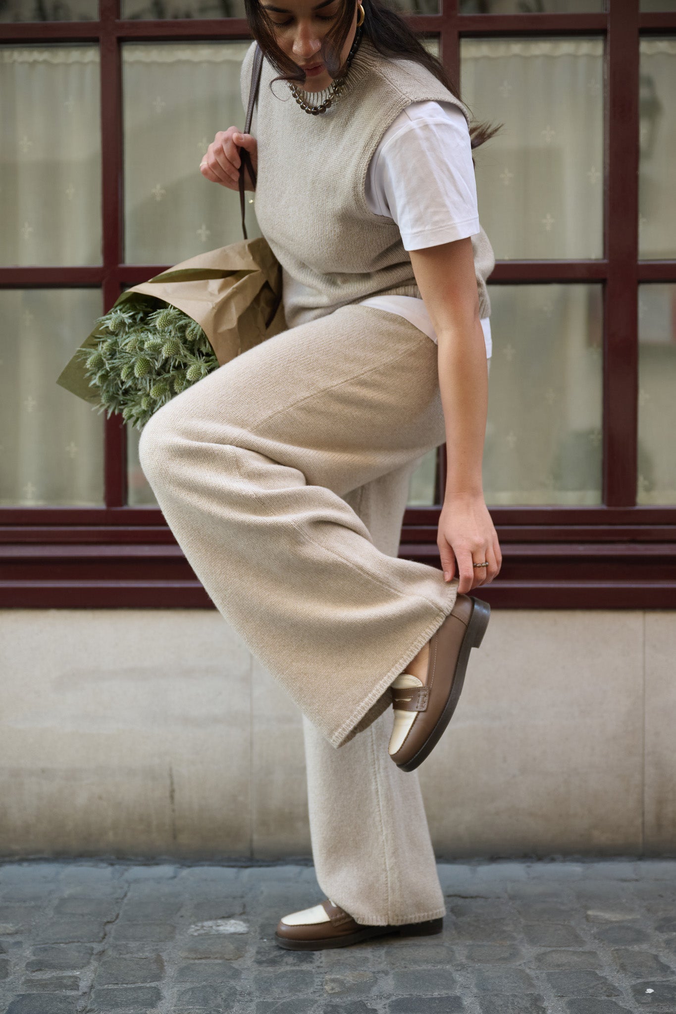 Wide Leg Pants Cashmere/Silk Greige von Pura Clothing