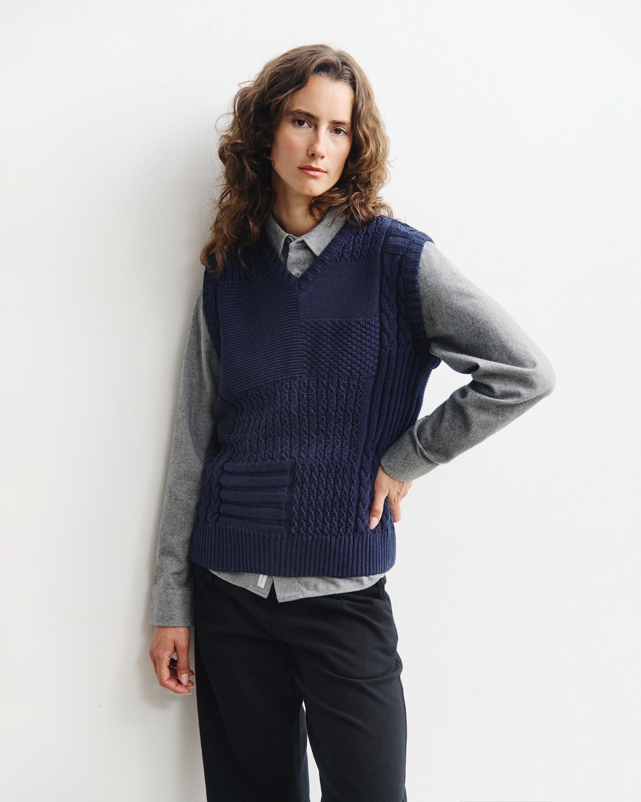 Dunkelblauer Pullunder Patchwork aus 100% Bio-Baumwolle von Rotholz
