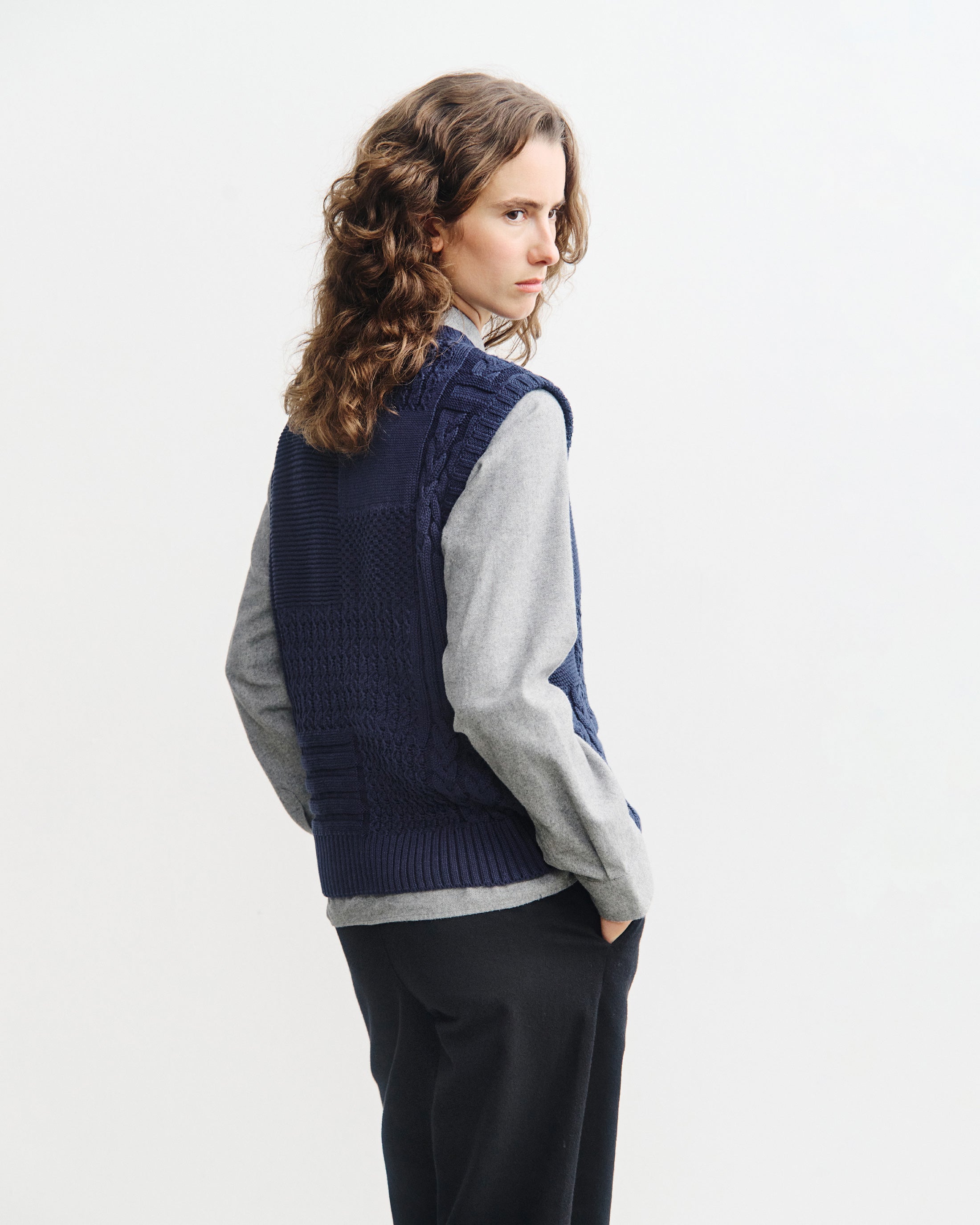 Dunkelblauer Pullunder Patchwork aus 100% Bio-Baumwolle von Rotholz