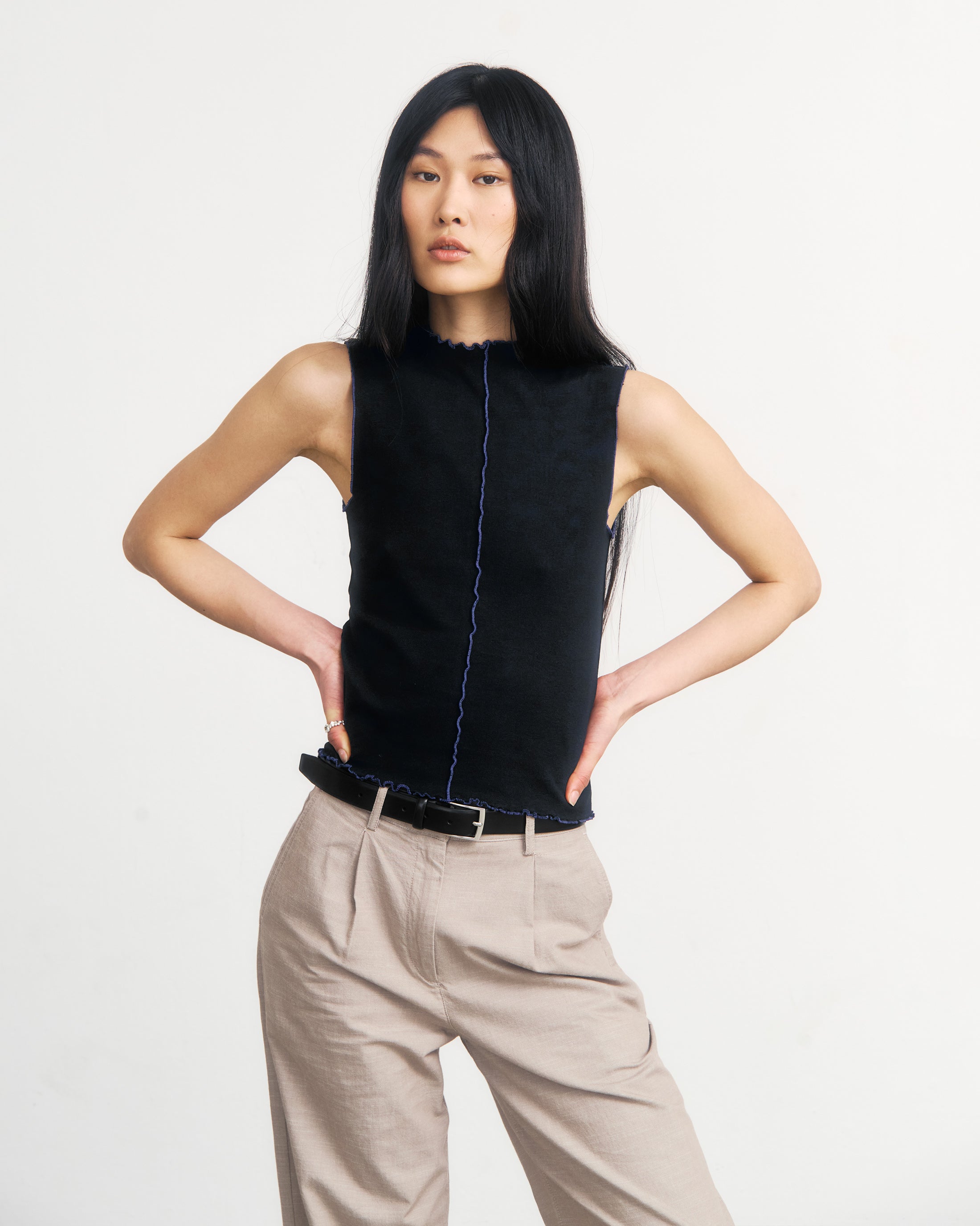 Rotholz Black Organic Cotton Pin-Tucked Top