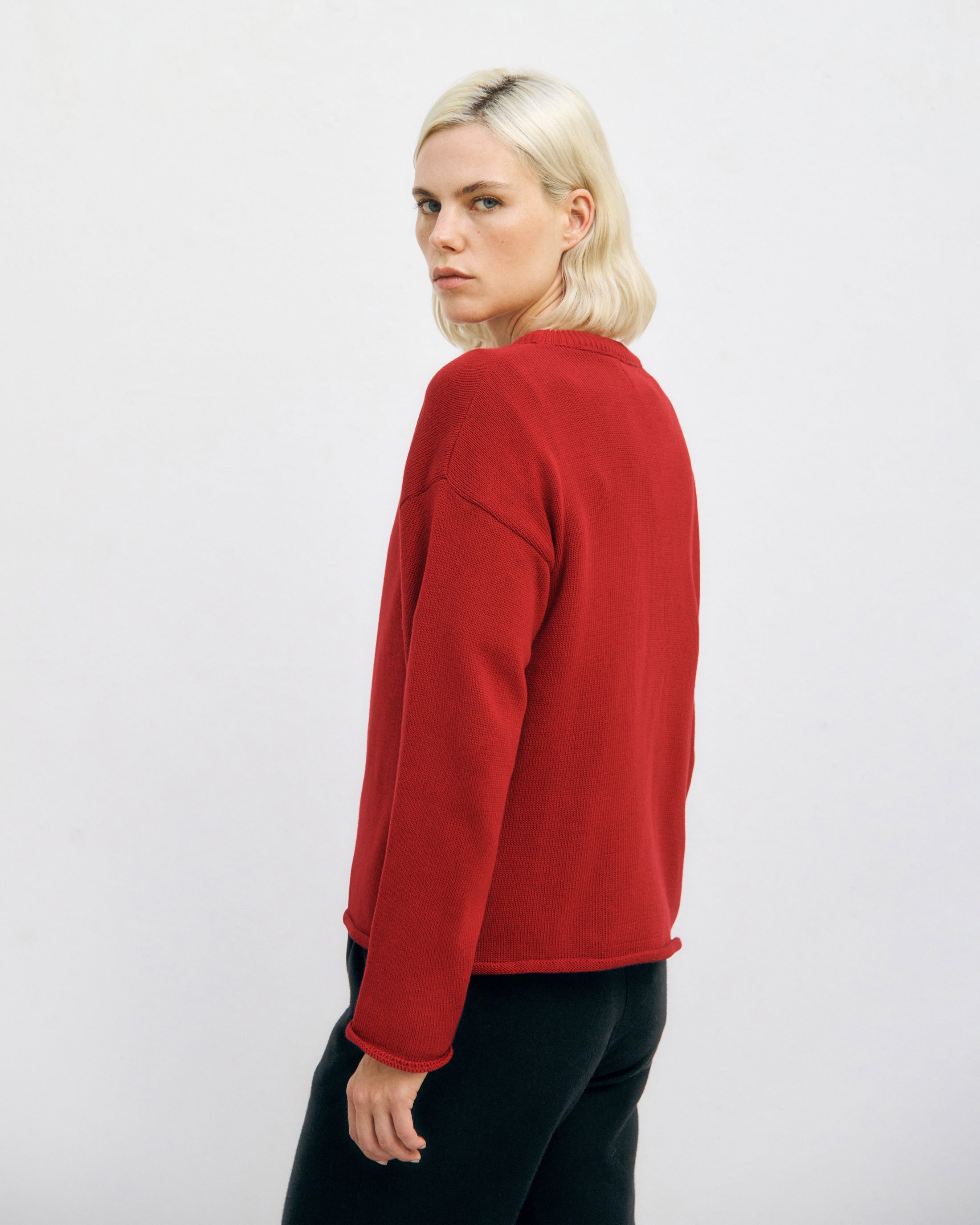 Roter Strickpullover aus 100% Bio-Baumwolle von Rotholz