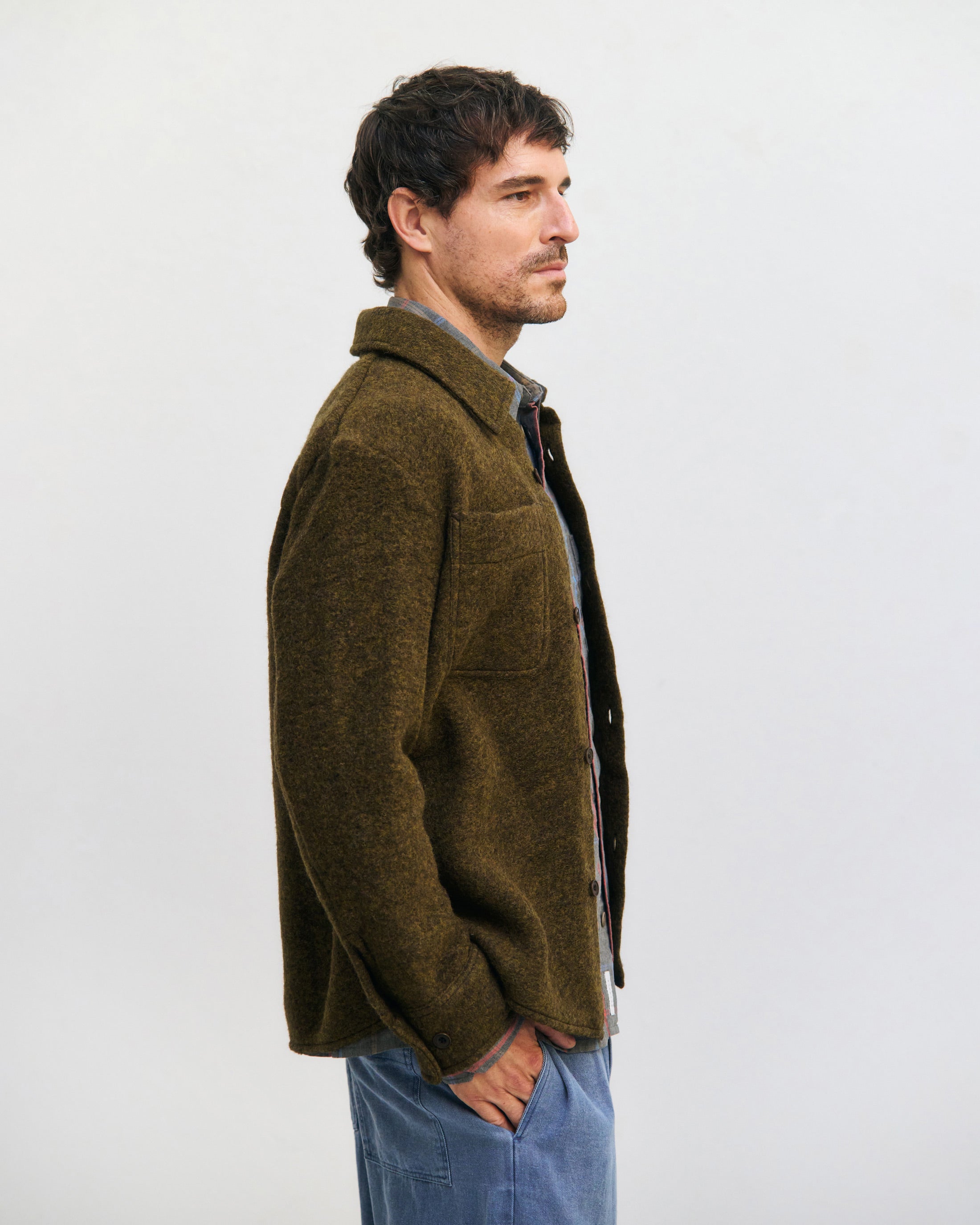 Dunkelgrünes Schweres Overshirt aus Bio-Wollmischung von Rotholz