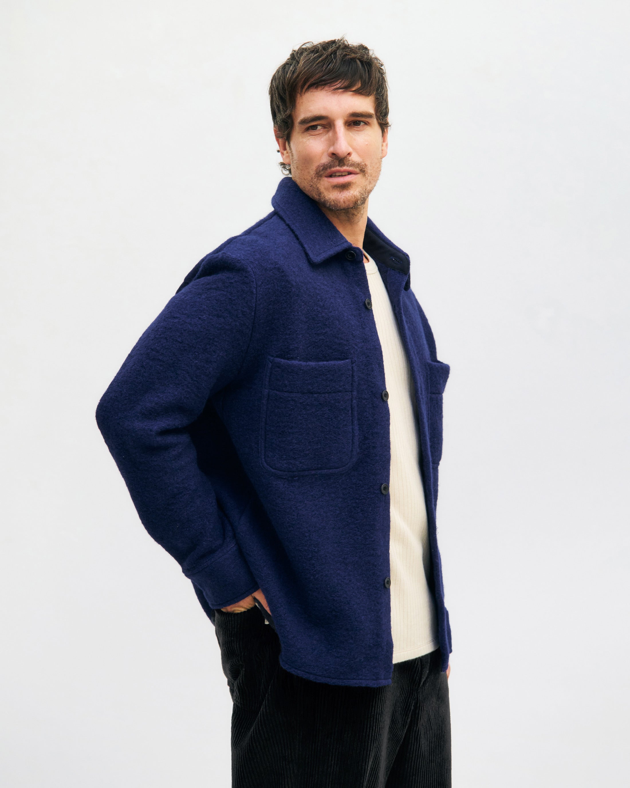 Dunkelblaues Schweres Overshirt aus Bio-Wollmischung von Rotholz