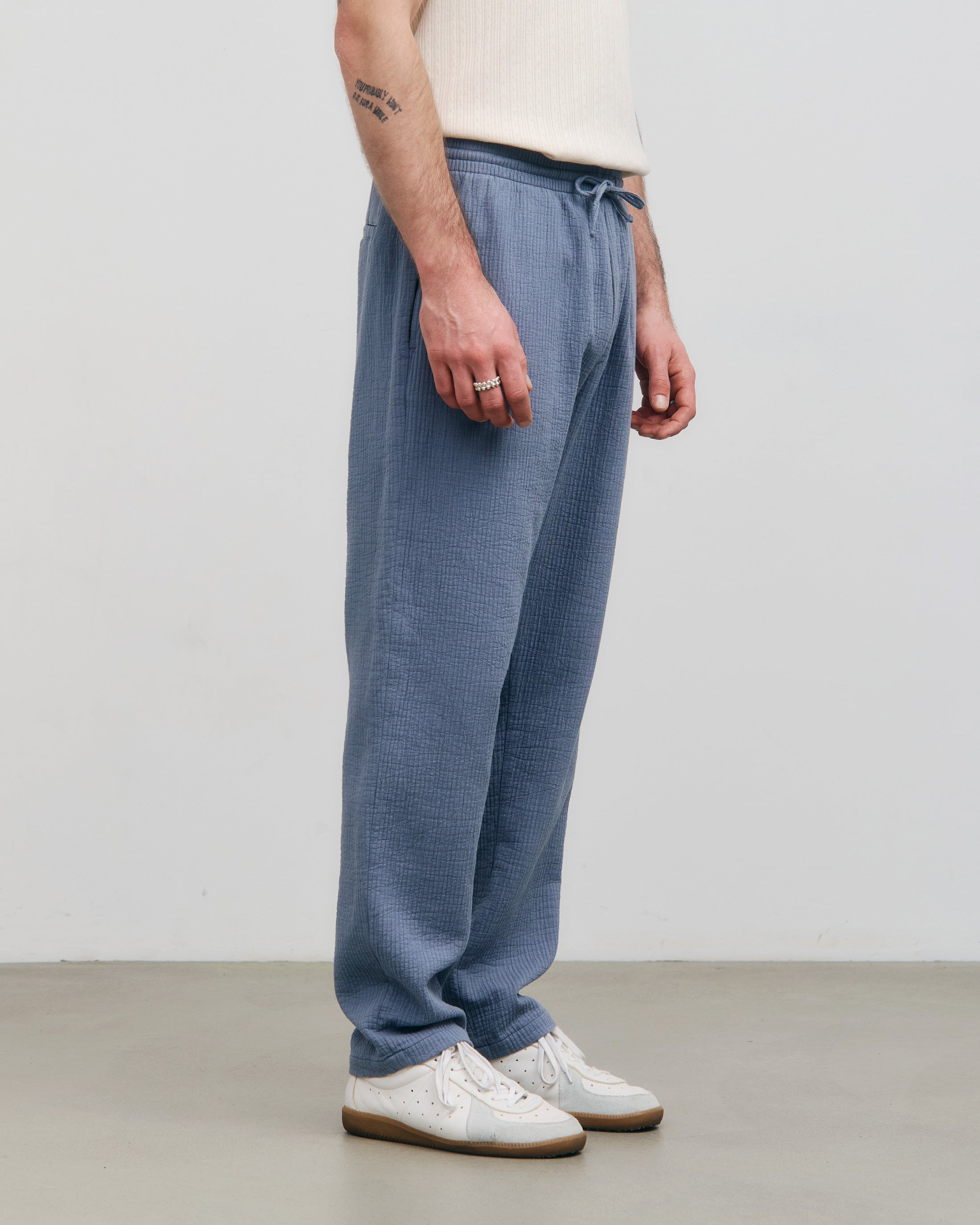 Pinstripe Trousers Organic Cotton - Light Blue
