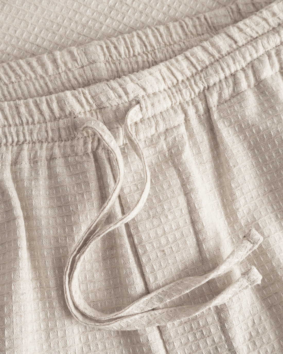 Beige waffle pants made from 100% organic cotton by Rotholz
