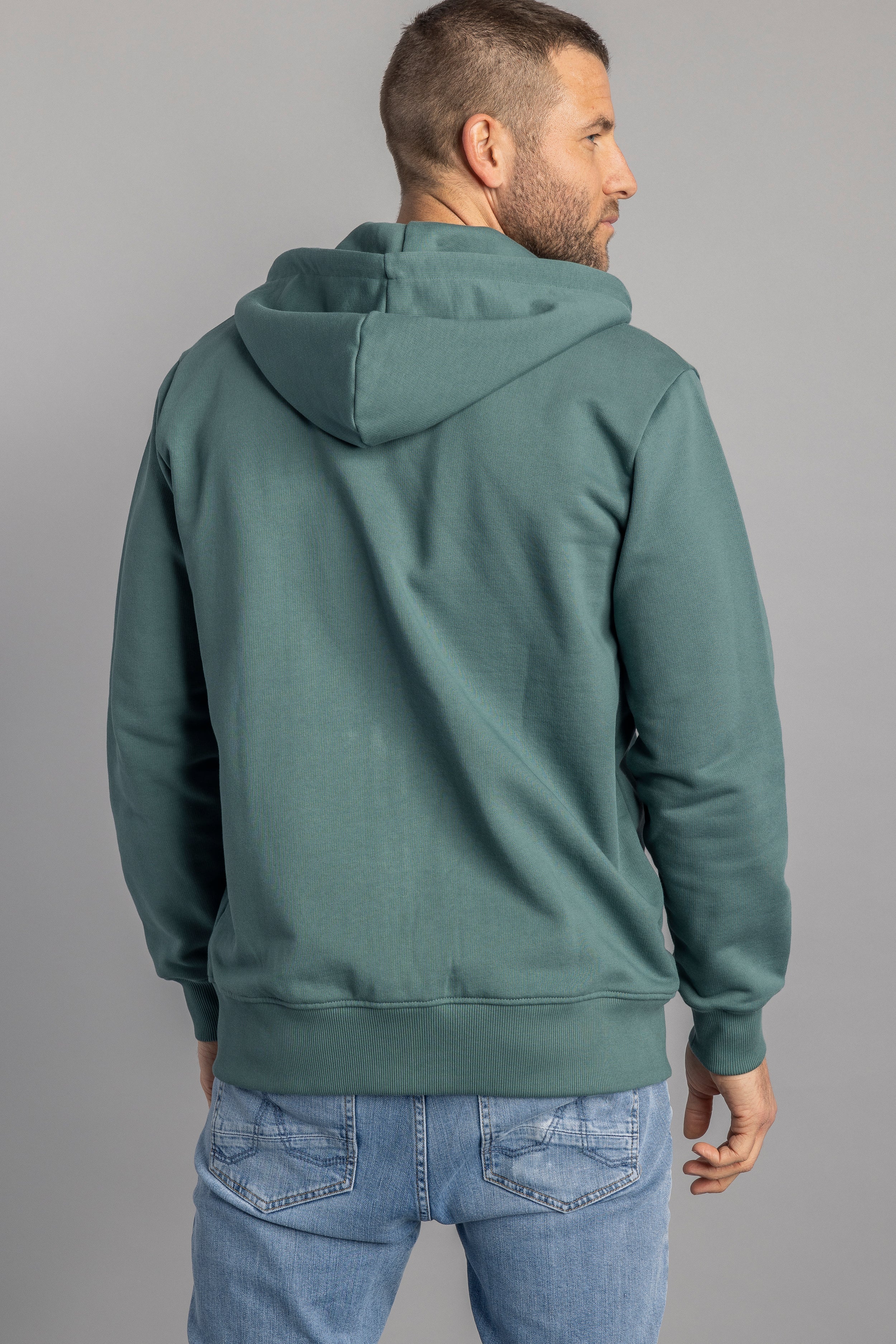 Green zip hoodie made from 100% organic cotton from DIRTS